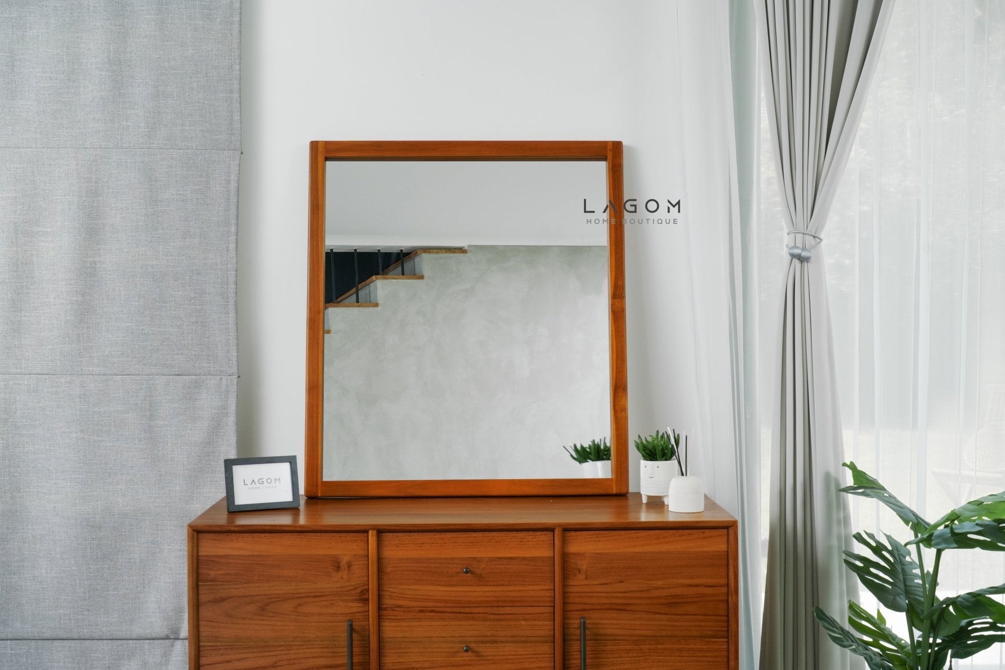 90 cm Rectangular Mirror with Solid Teak Frame - Mirror - Lagom Home Boutique