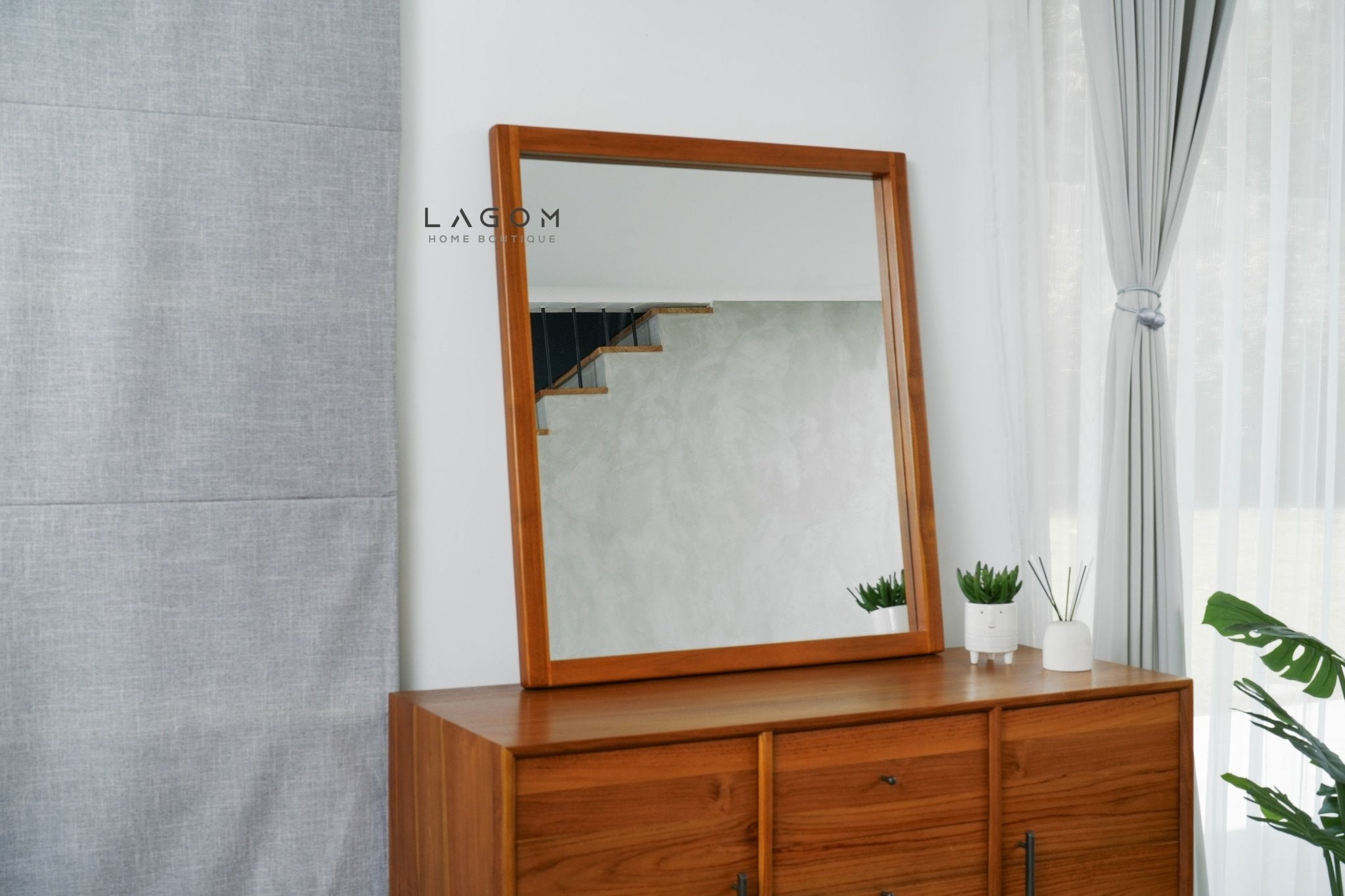 90 cm Rectangular Mirror with Solid Teak Frame - Mirror - Lagom Home Boutique