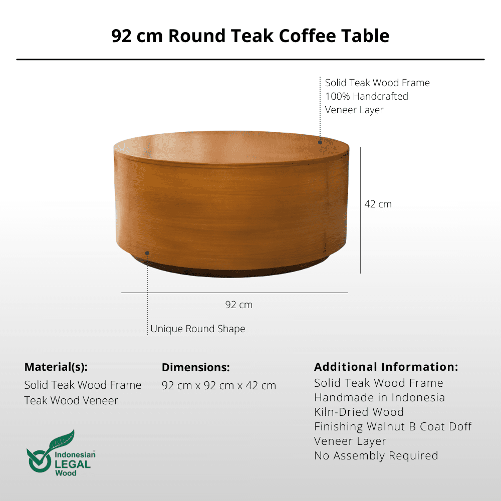 92 cm Round Teak Coffee Table - Coffee Table - Lagom Home Boutique