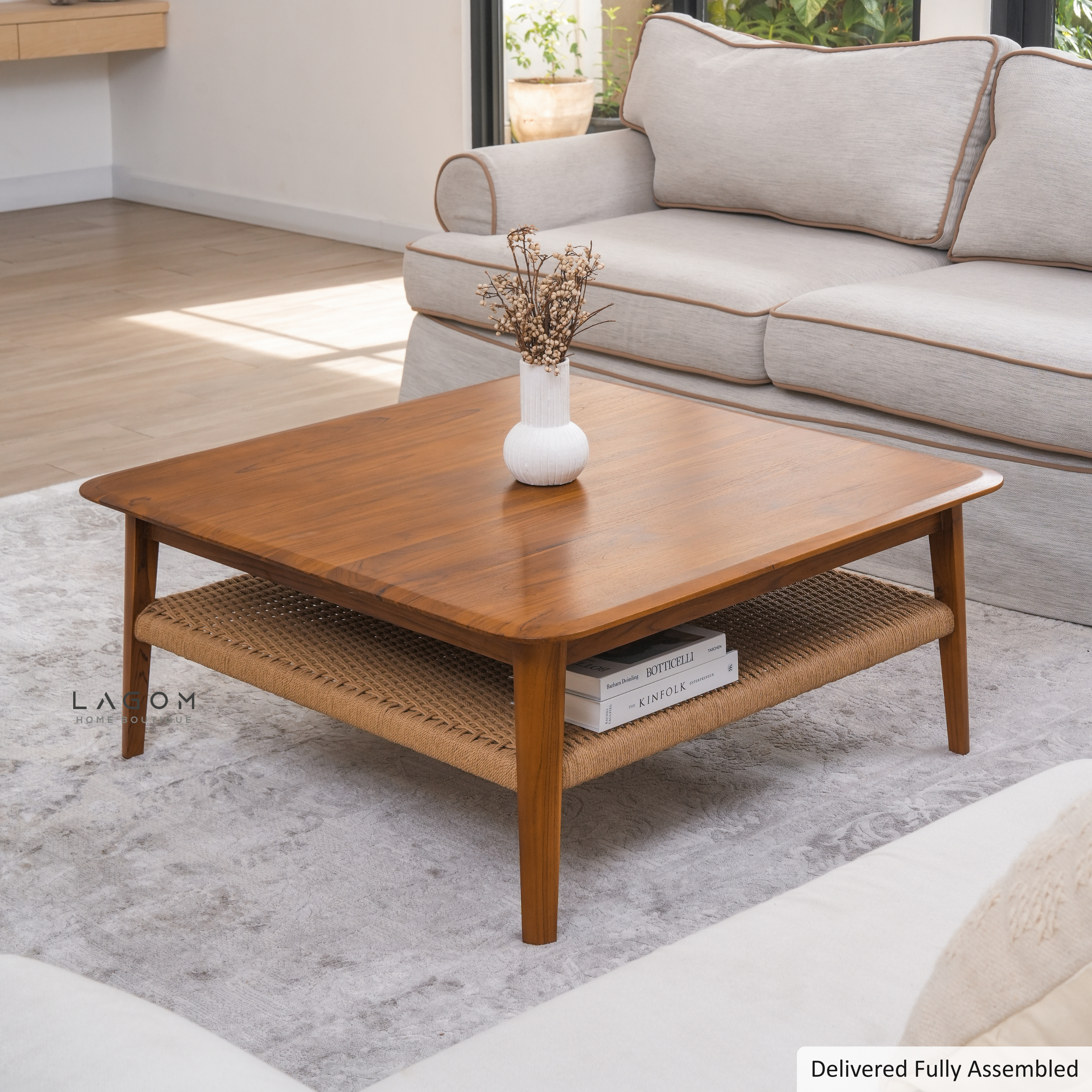Square Coffee Table in Premium Teak & Loom