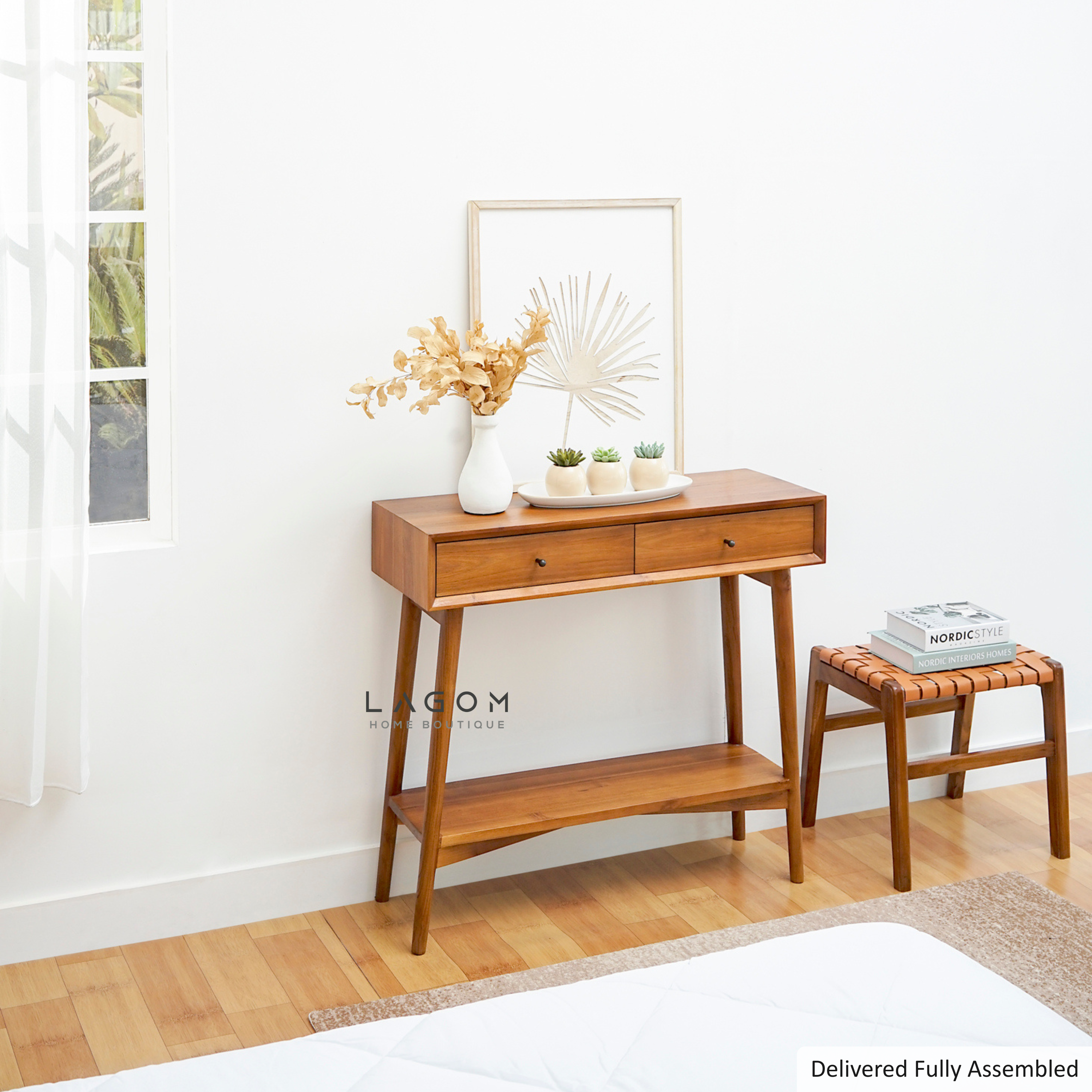 Exclusive Teak Wood Console Table with Drawers and Shelf