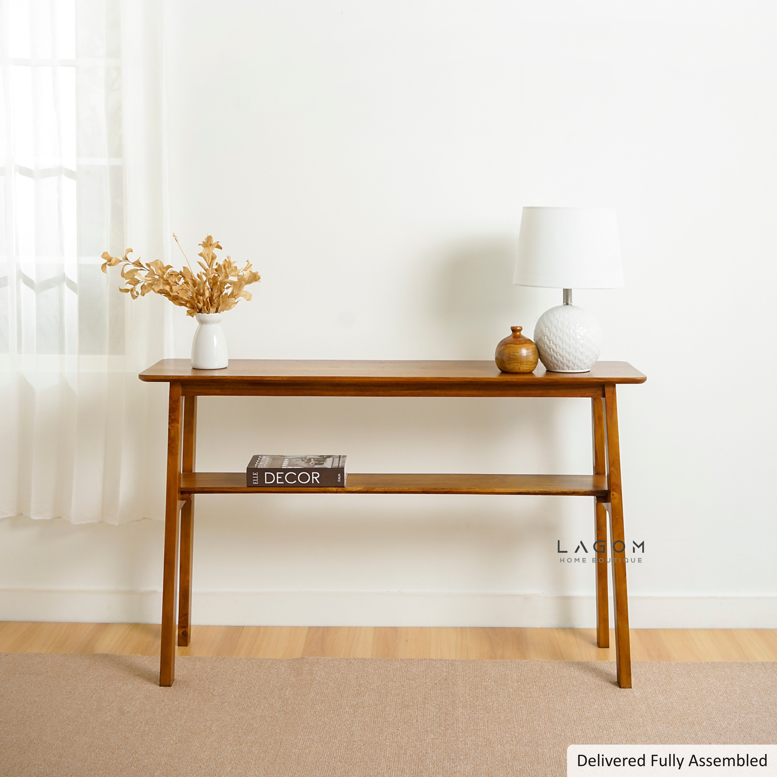 Minimalist Teak Console Table with Extra Shelf