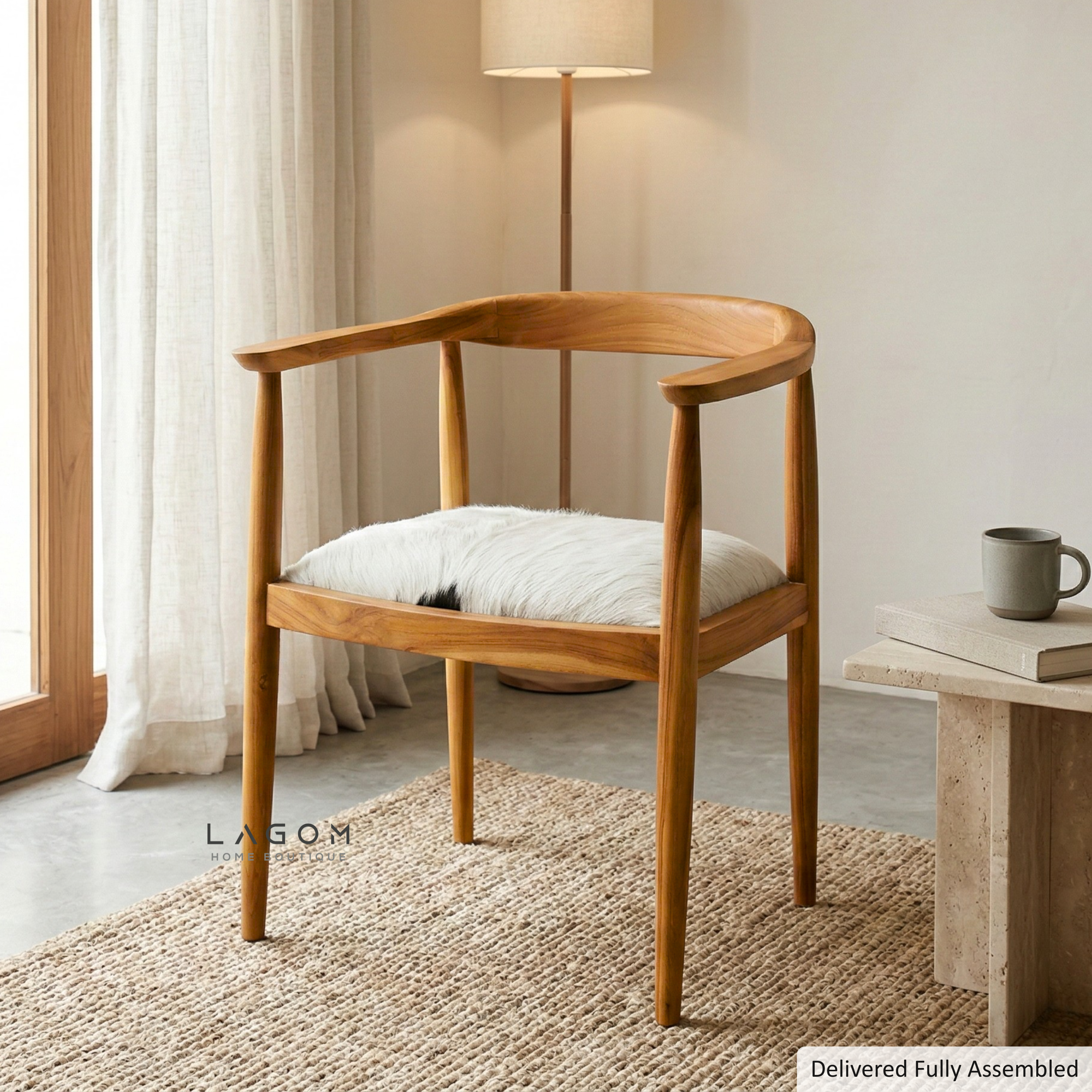 Artisan Accent Chair in Solid Teak & Natural Goat Hide