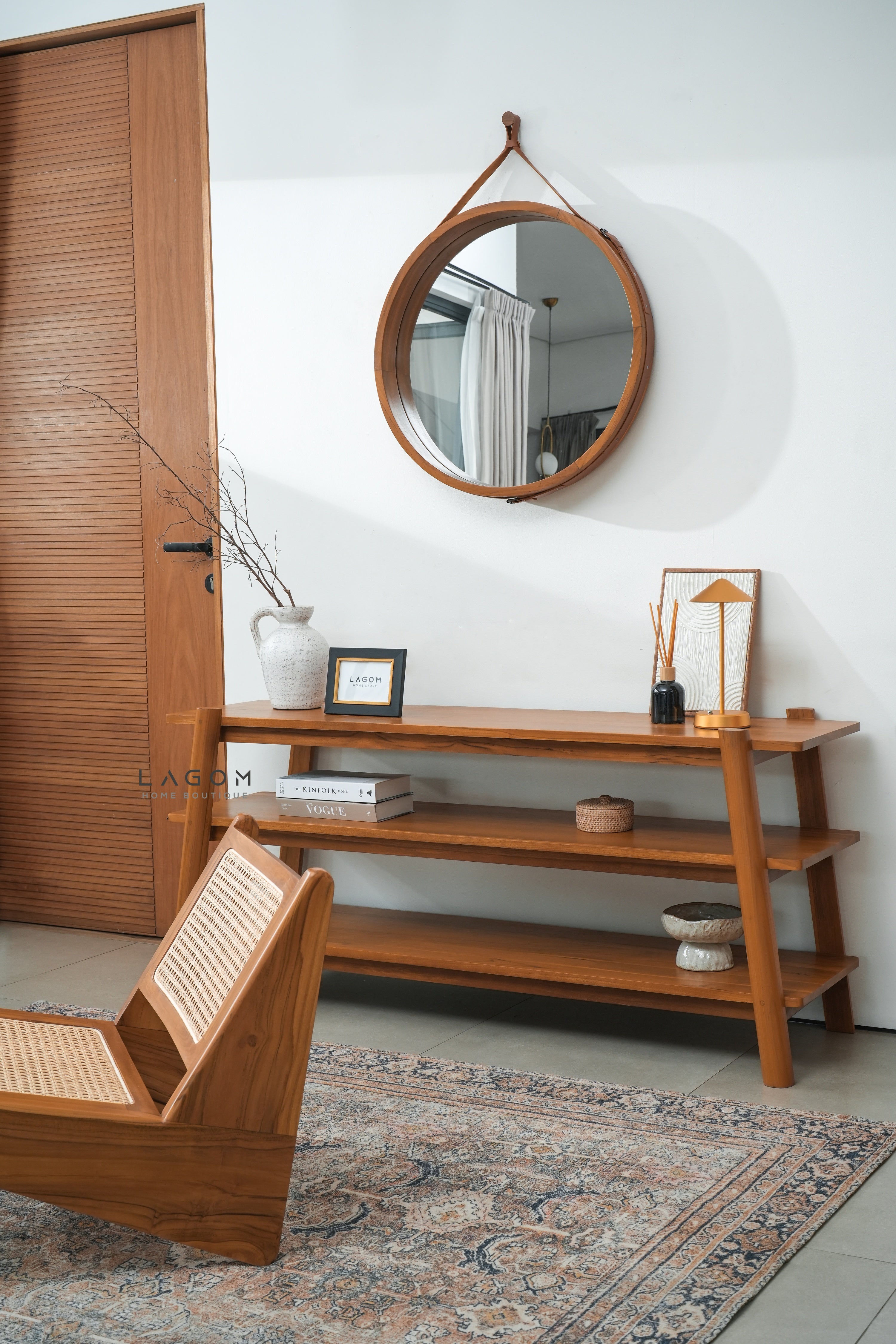 Minimalist Teak Console Table with 3 Shelves