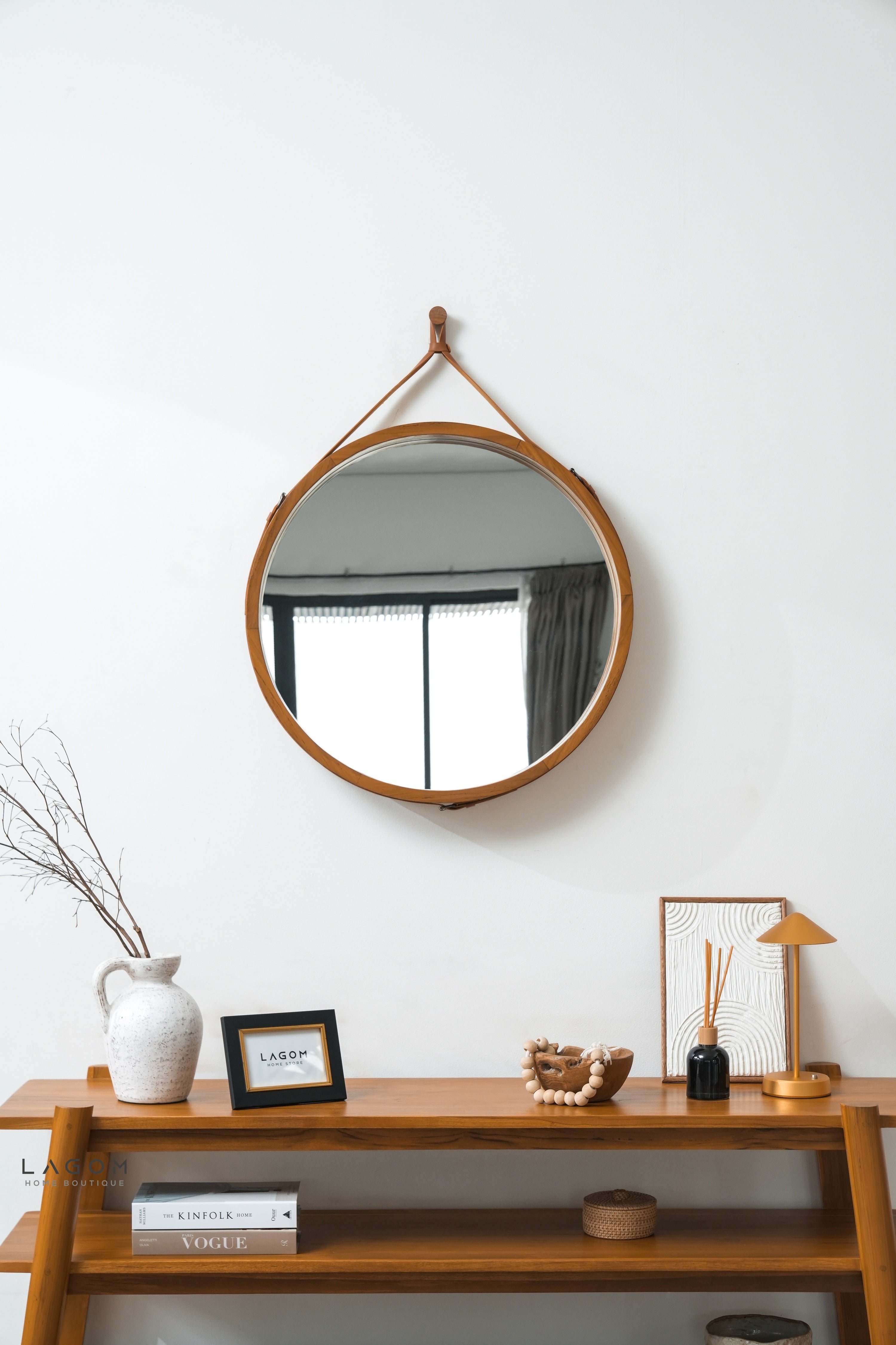 Minimalist Teak Console Table with 3 Shelves