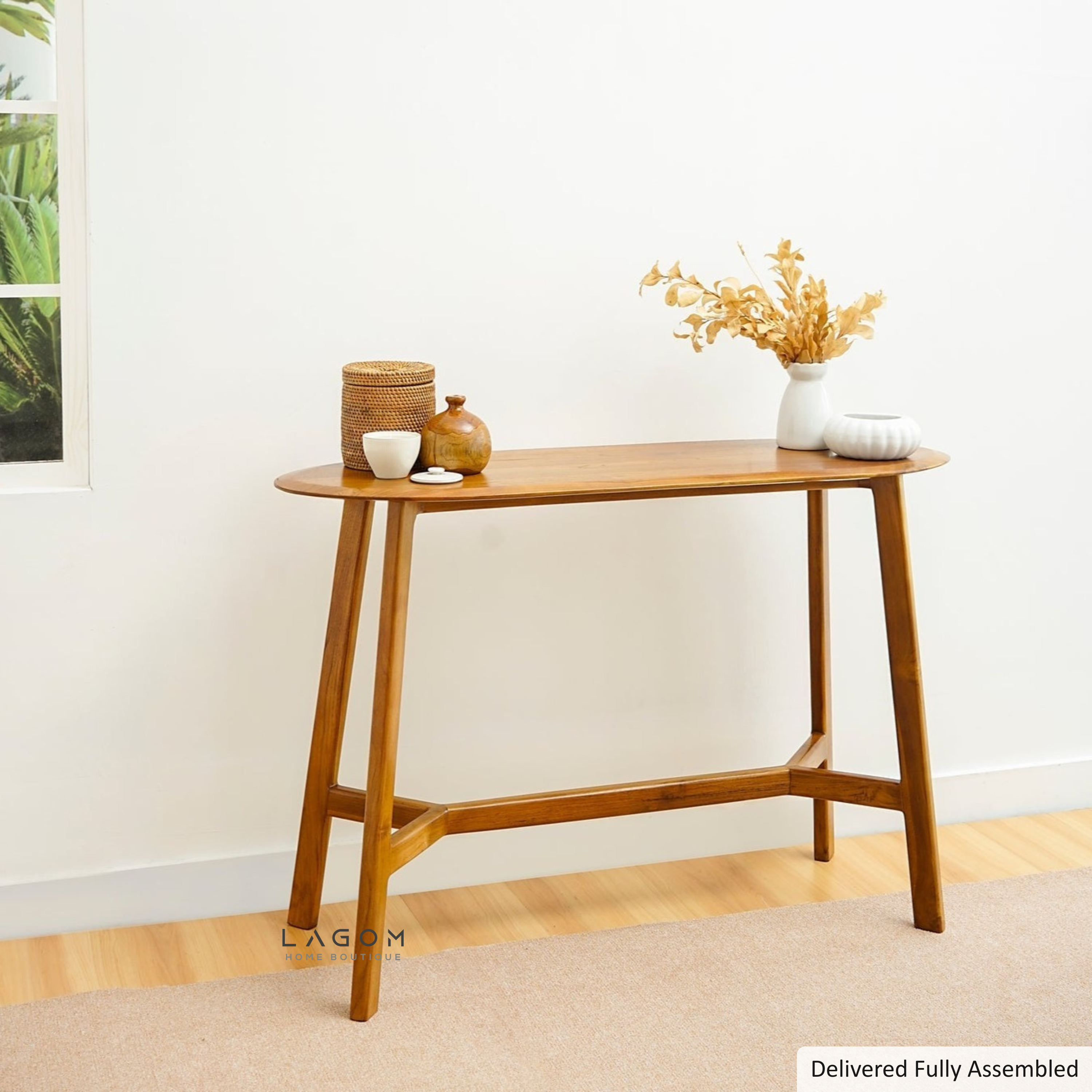 Sleek Oval Console Table in Solid Teak