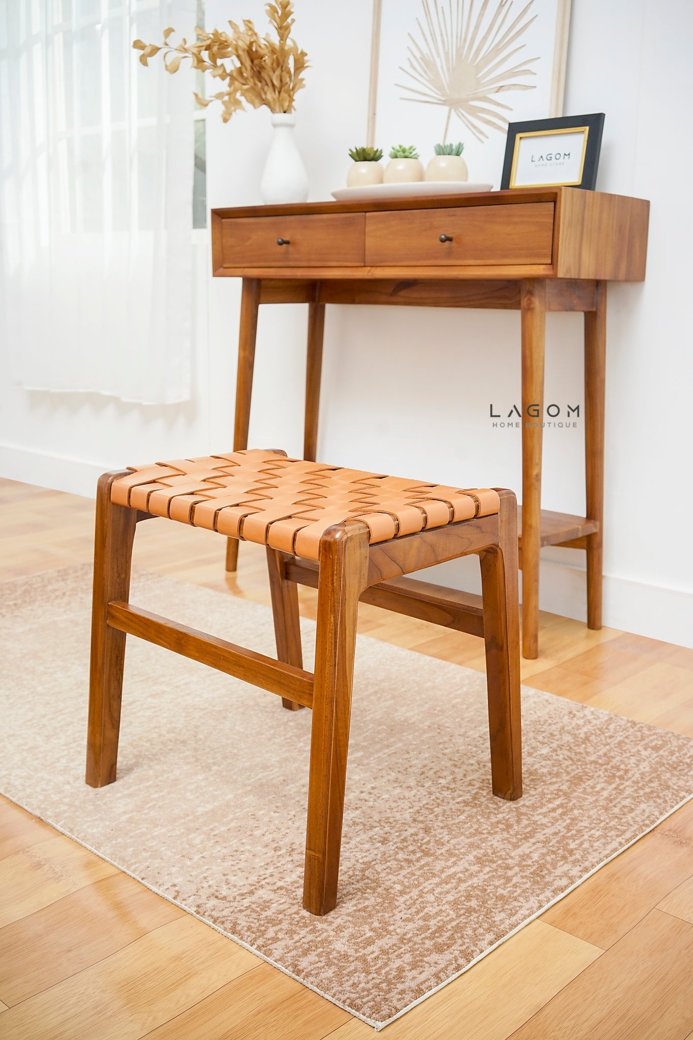 Exclusive Teak Wood Console Table with Drawers and Shelf