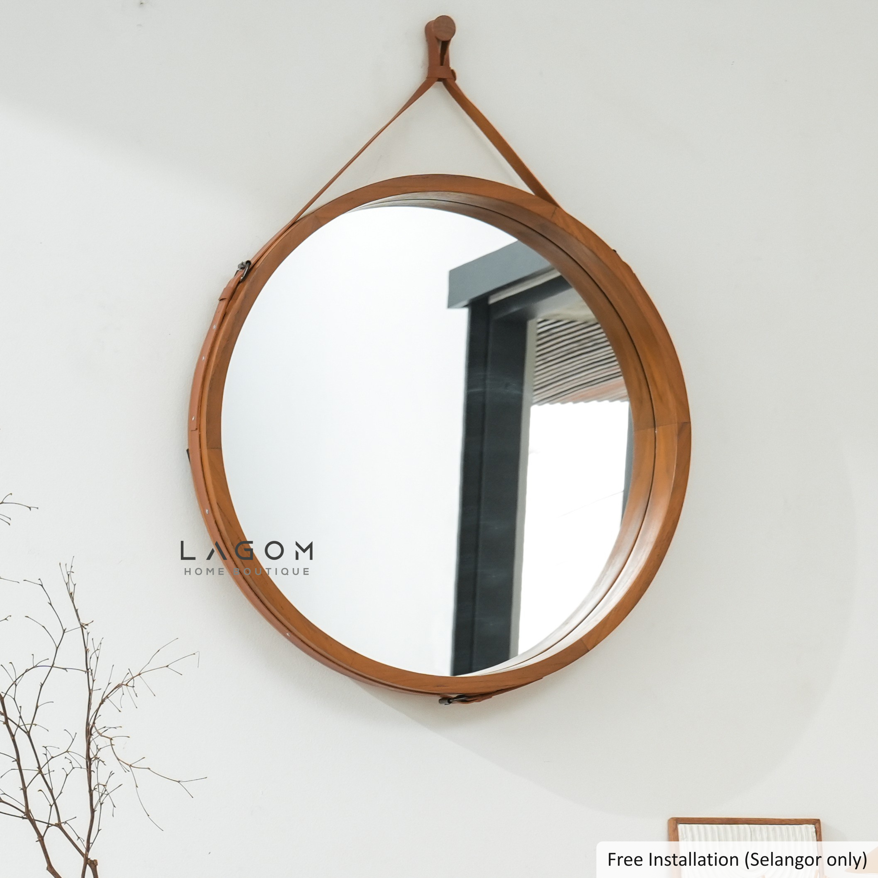 Exclusive Round Teak Hanging Mirror