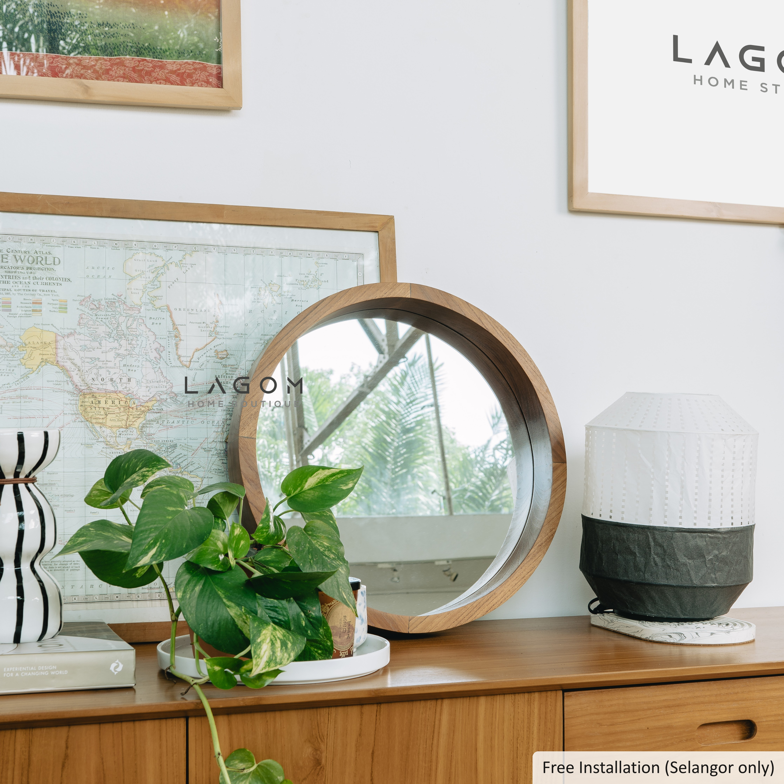 48 cm Minimalist Round Teak Wood Mirror