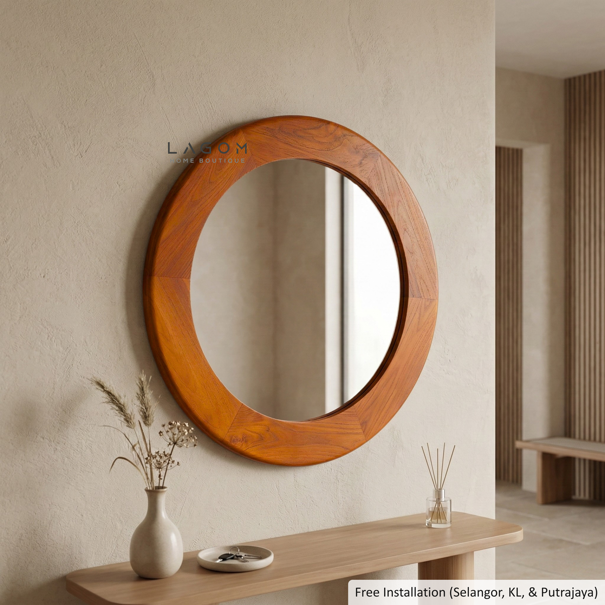 76 cm Round Teak Wall Mirror
