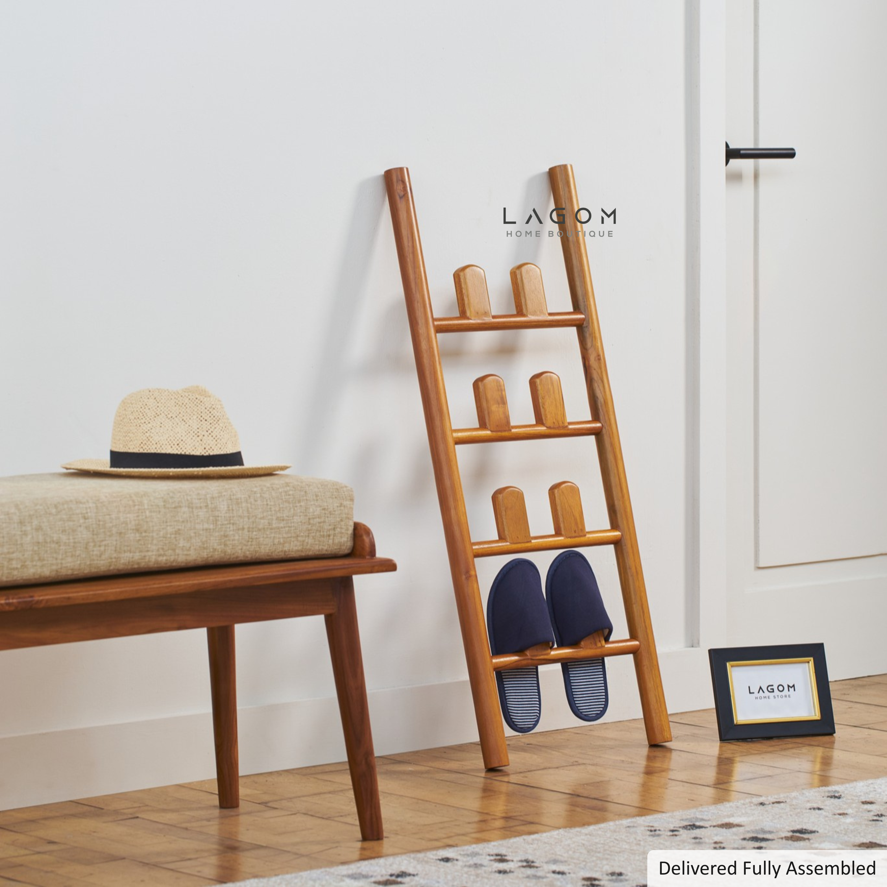 4-Pair Teak Sandal Rack - Leaning Style