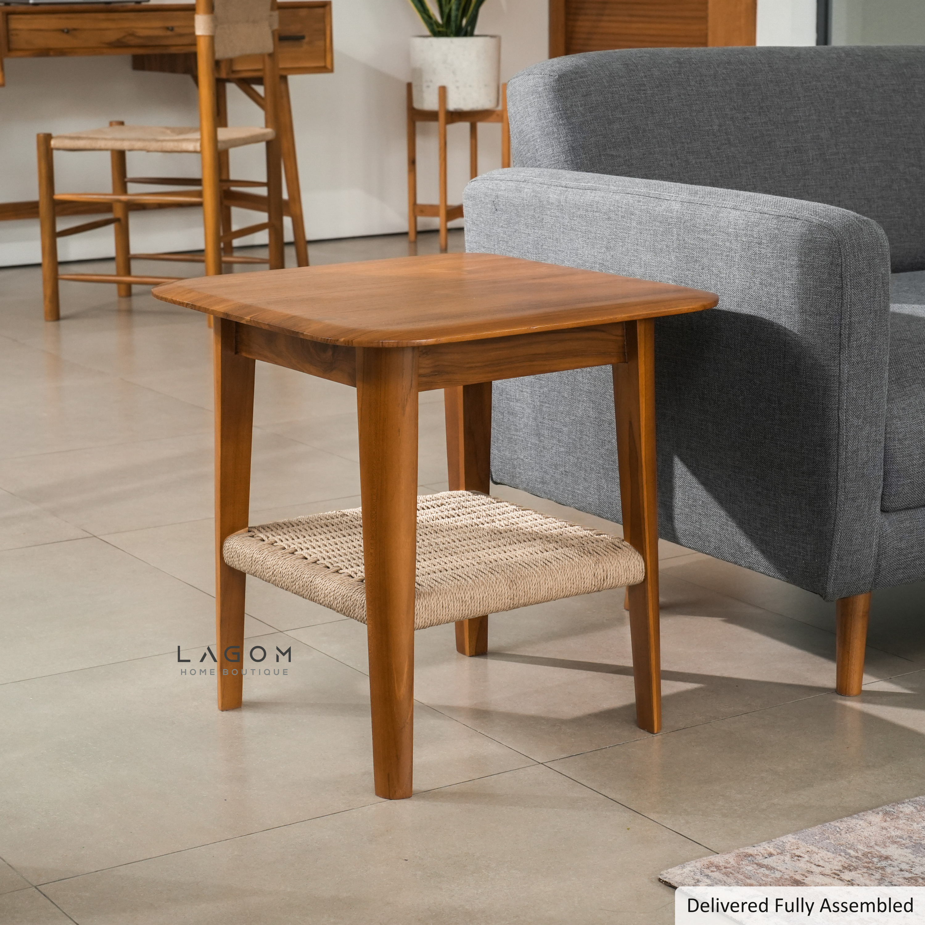Timeless Side Table in Teak Wood & Premium Loom