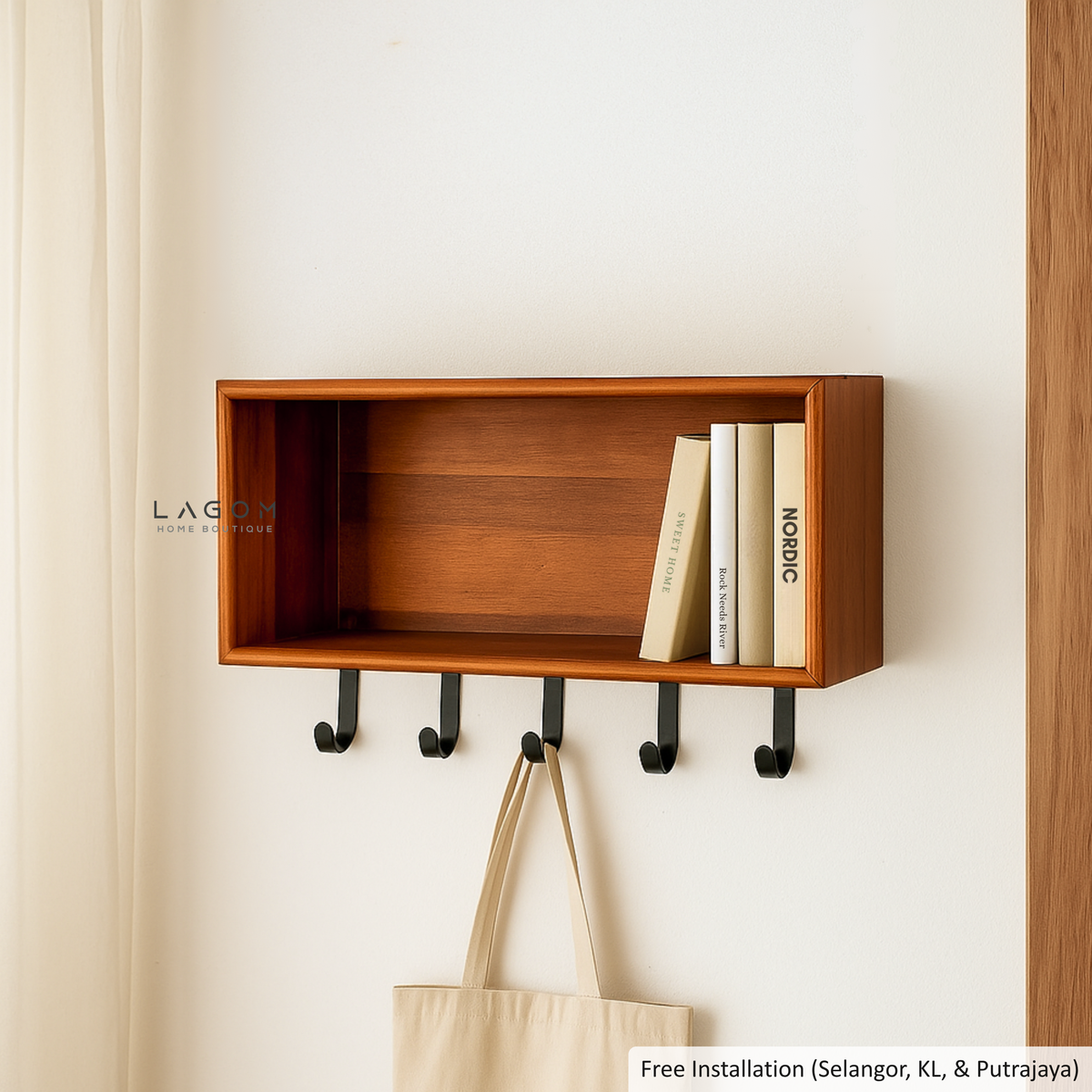 Minimalist Teak Wall Hanger with Shelf