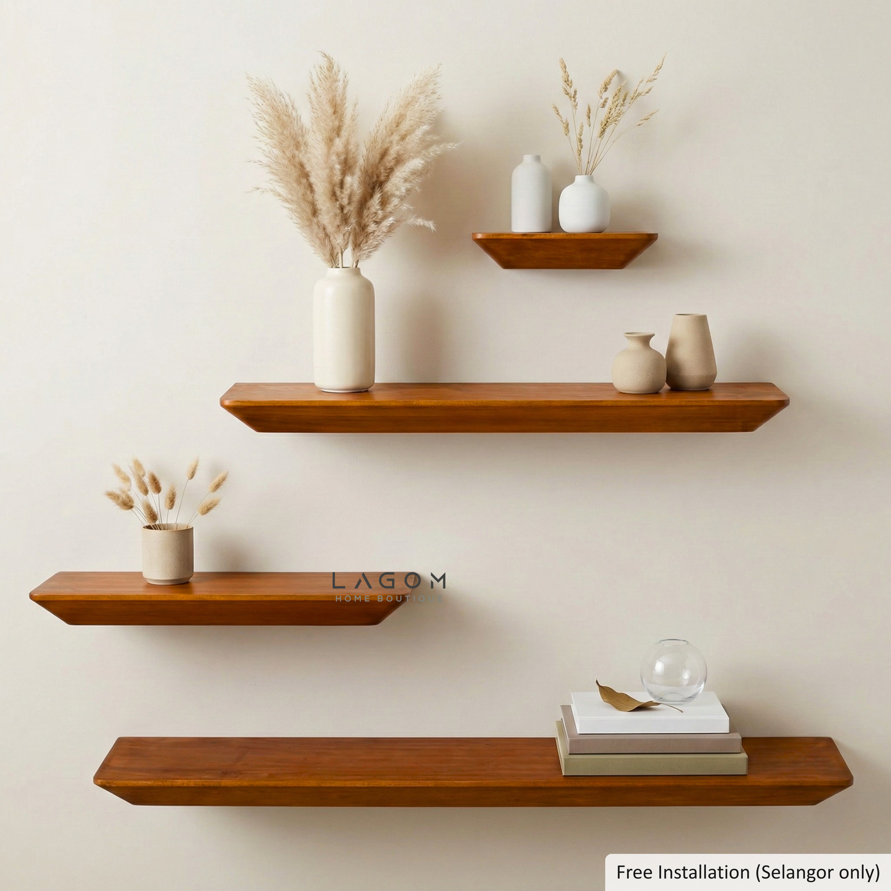 Teak Floating Shelves – Set of 4