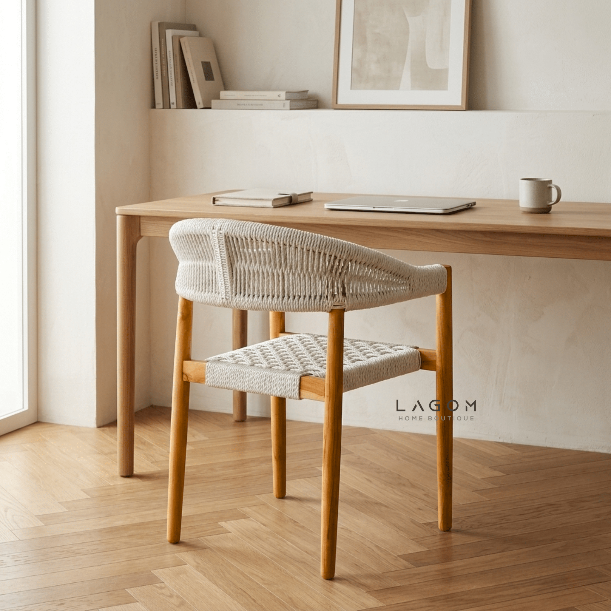 Accent Chair in Teak & Handwoven Raffia Rope - Chair - Lagom Home Boutique