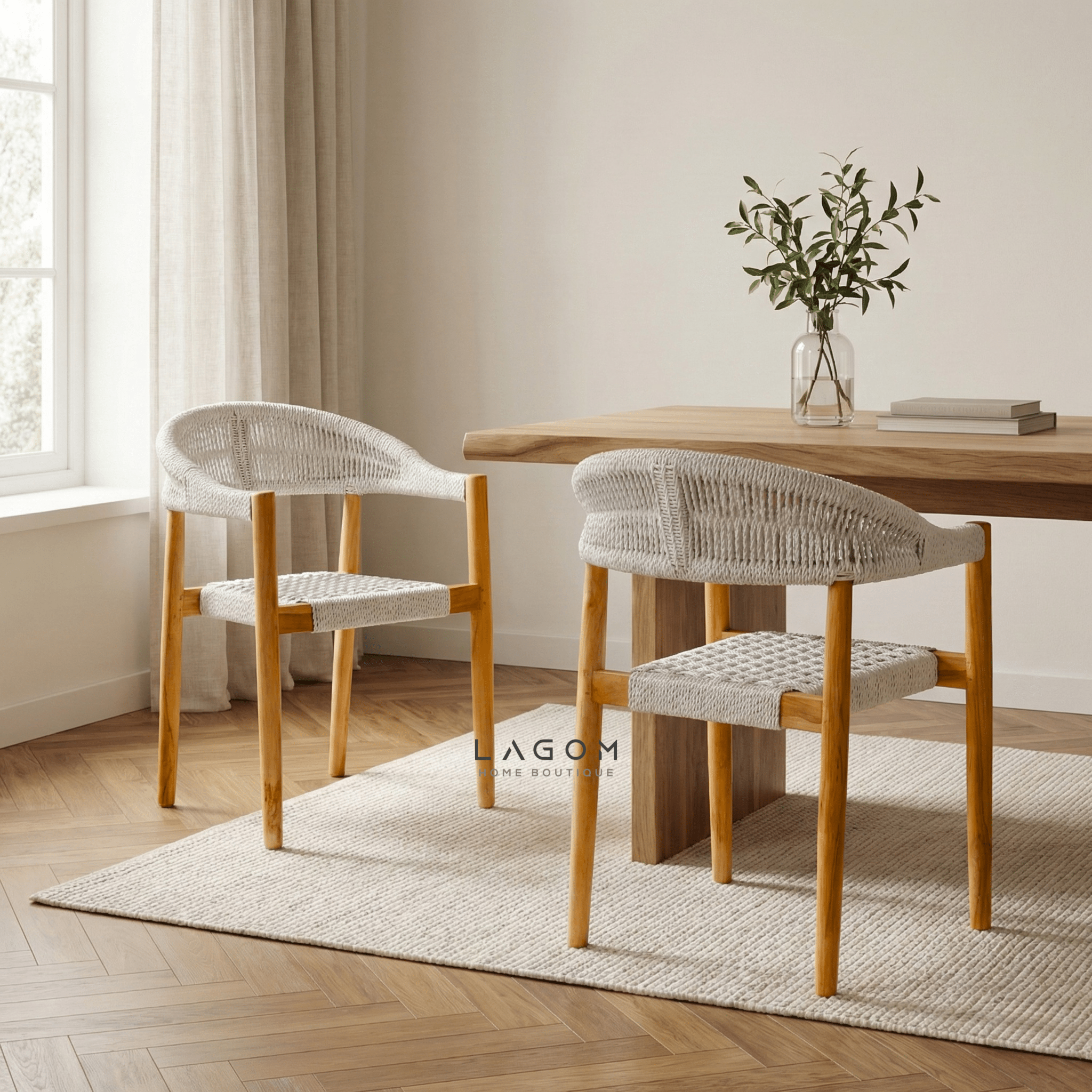 Accent Chair in Teak & Handwoven Raffia Rope - Chair - Lagom Home Boutique