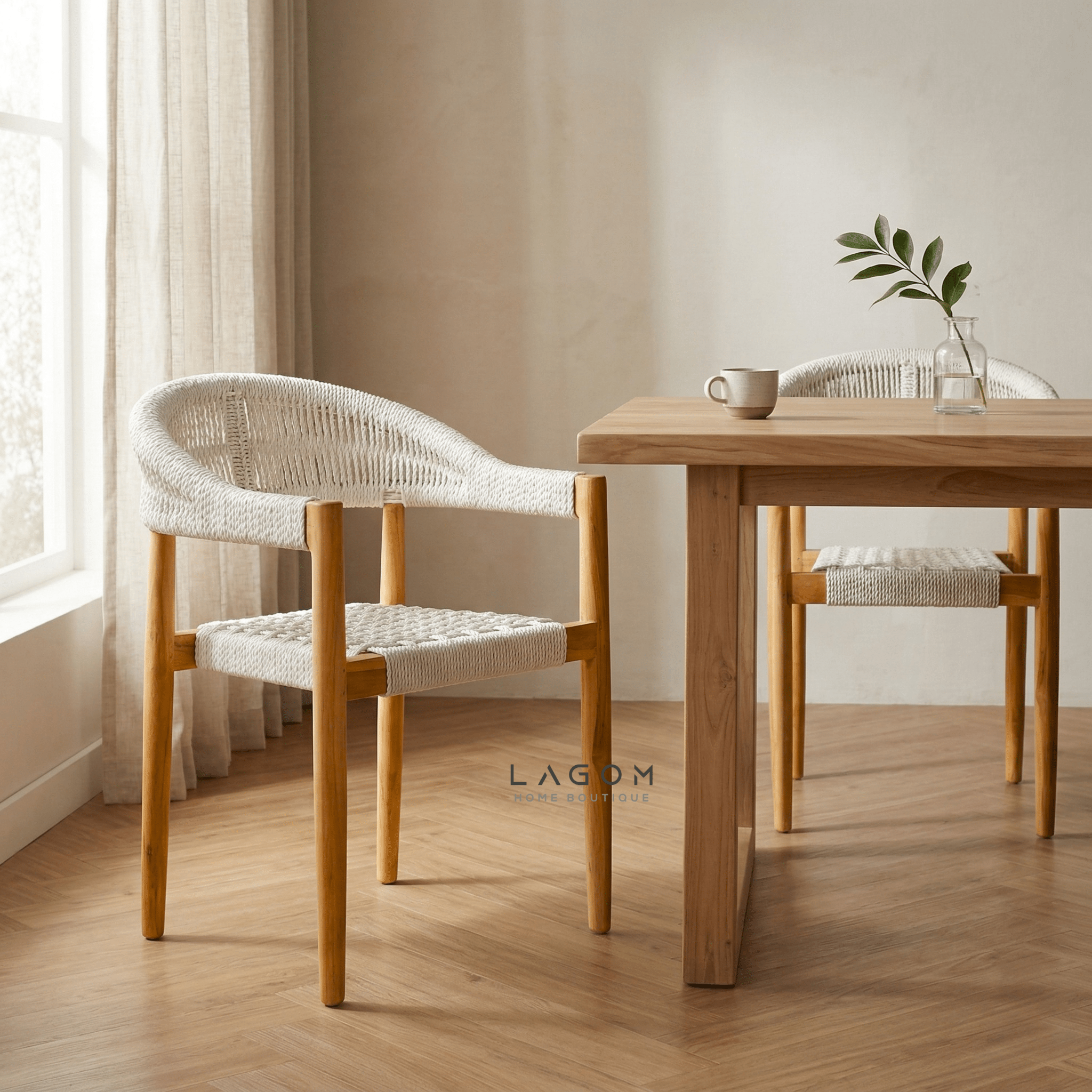 Accent Chair in Teak & Handwoven Raffia Rope - Chair - Lagom Home Boutique