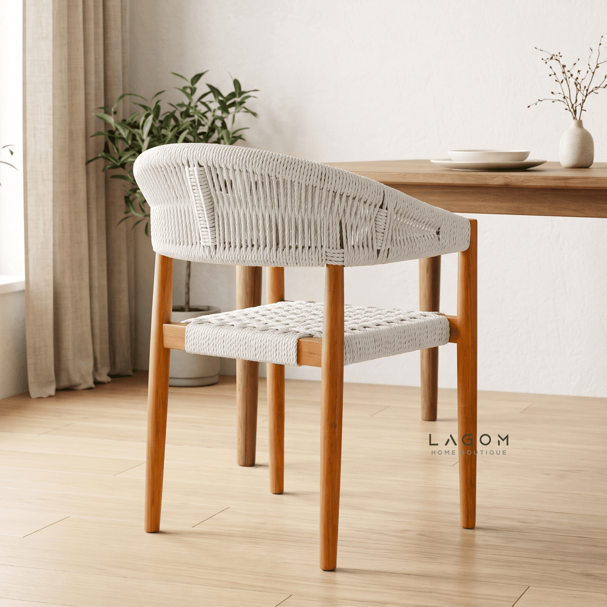 Accent Chair in Teak & Woven Synthetic Cord-Chair-Lagom Home Boutique
