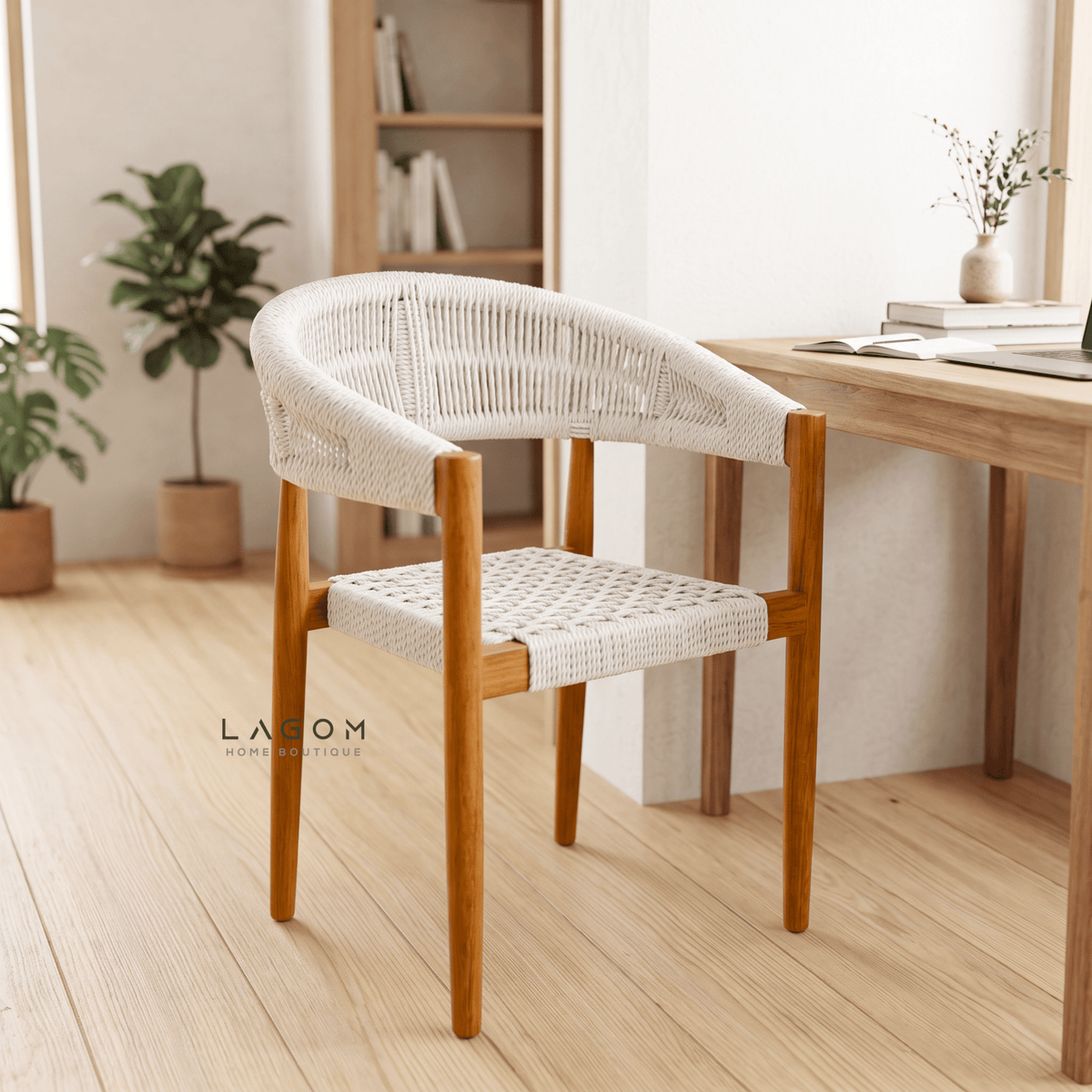 Accent Chair in Teak & Woven Synthetic Cord-Chair-Lagom Home Boutique