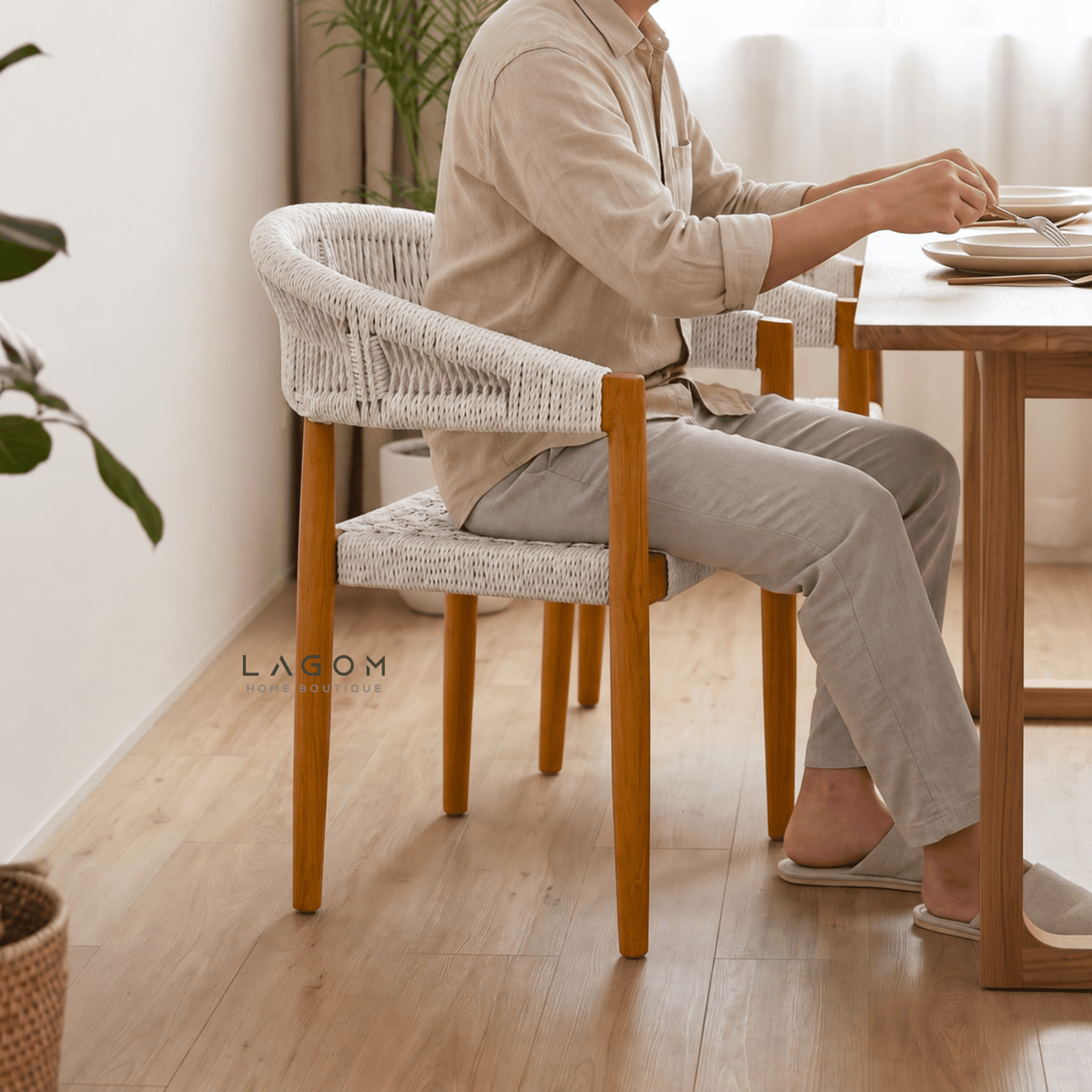 Accent Chair in Teak & Woven Synthetic Cord-Chair-Lagom Home Boutique