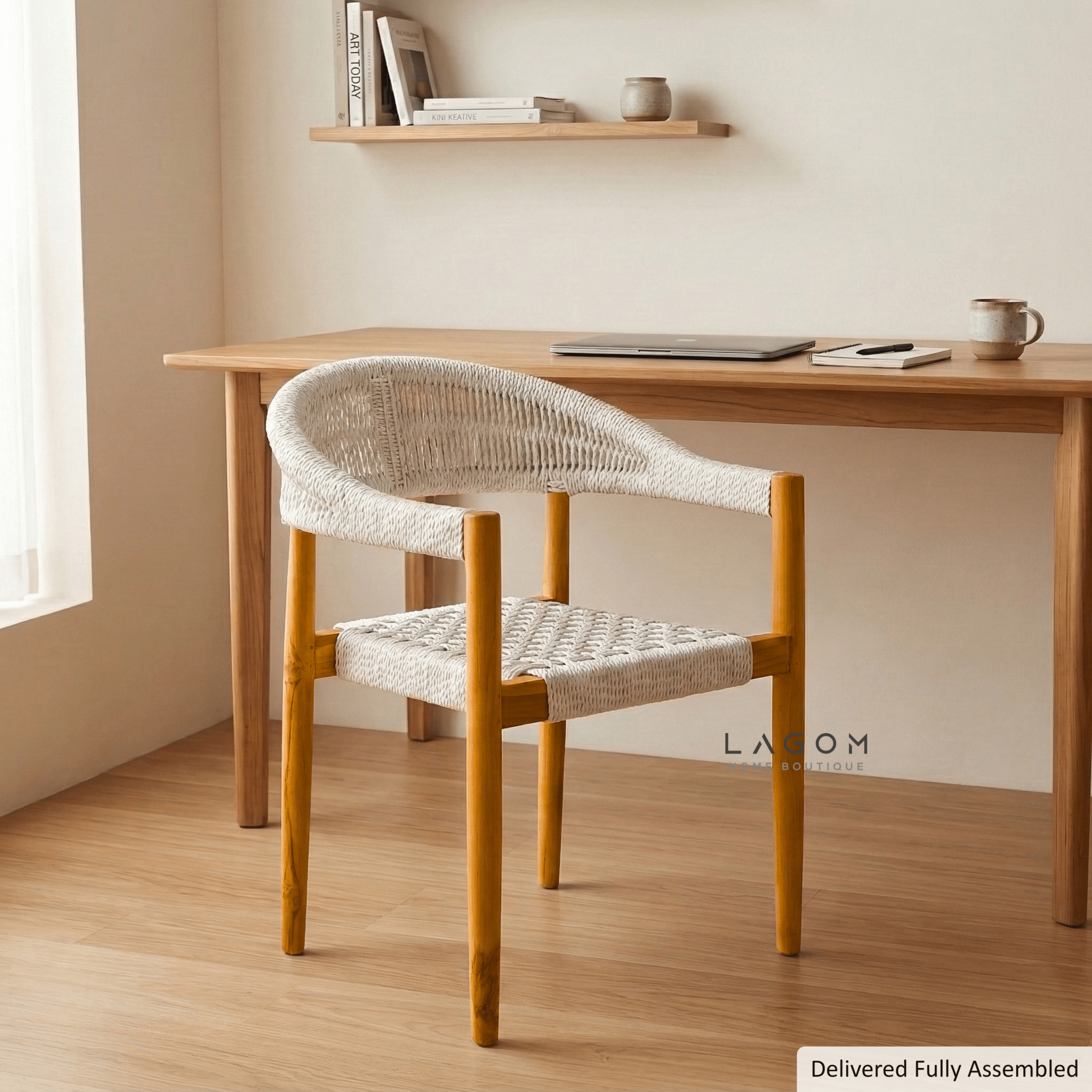 Accent Chair in Teak & Woven Synthetic Cord - Chair - Lagom Home Boutique
