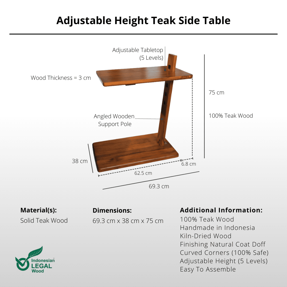 Adjustable Height Teak Side Table - Side Table - Lagom Home Boutique