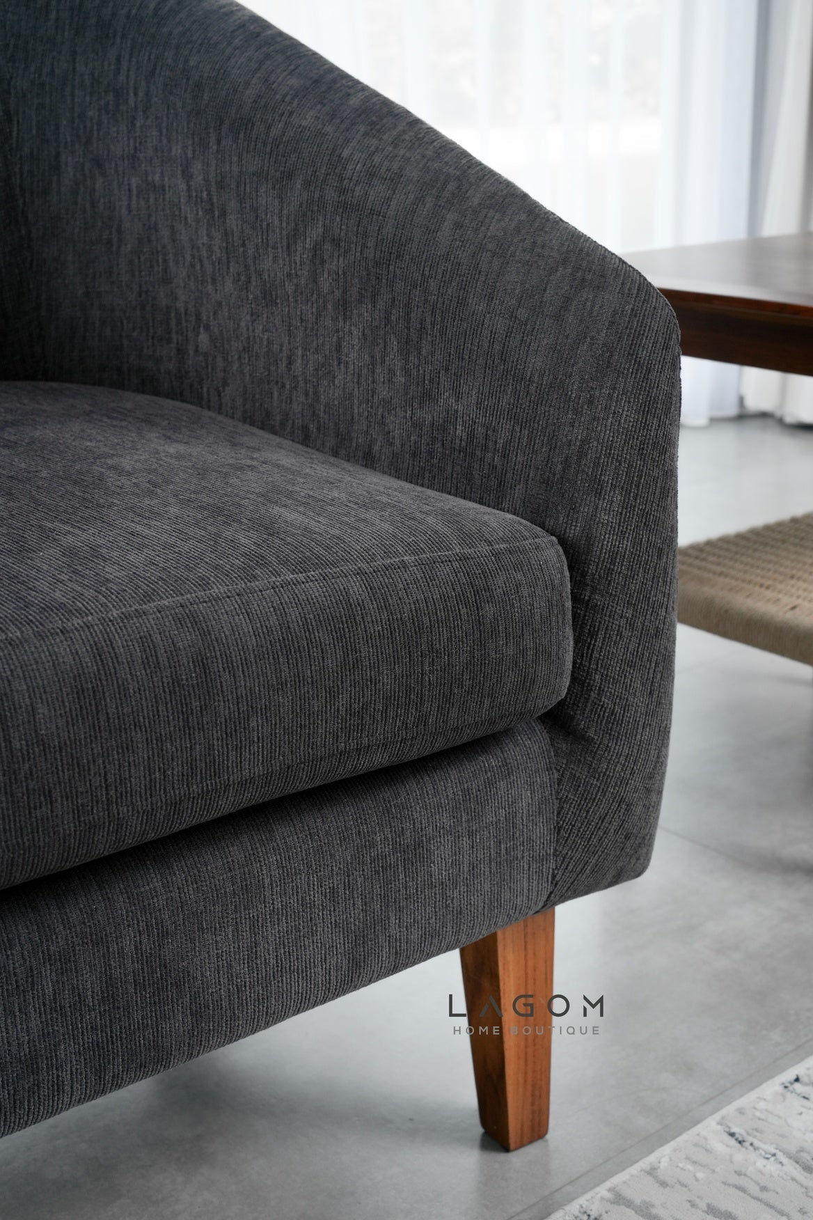 Armchair in Teak & Premium Fabric Upholstery - Chair - Lagom Home Boutique