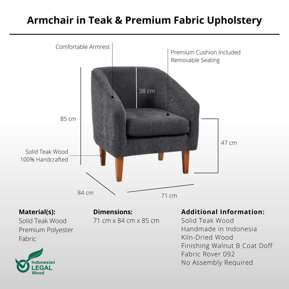 Armchair in Teak & Premium Fabric Upholstery - Chair - Lagom Home Boutique