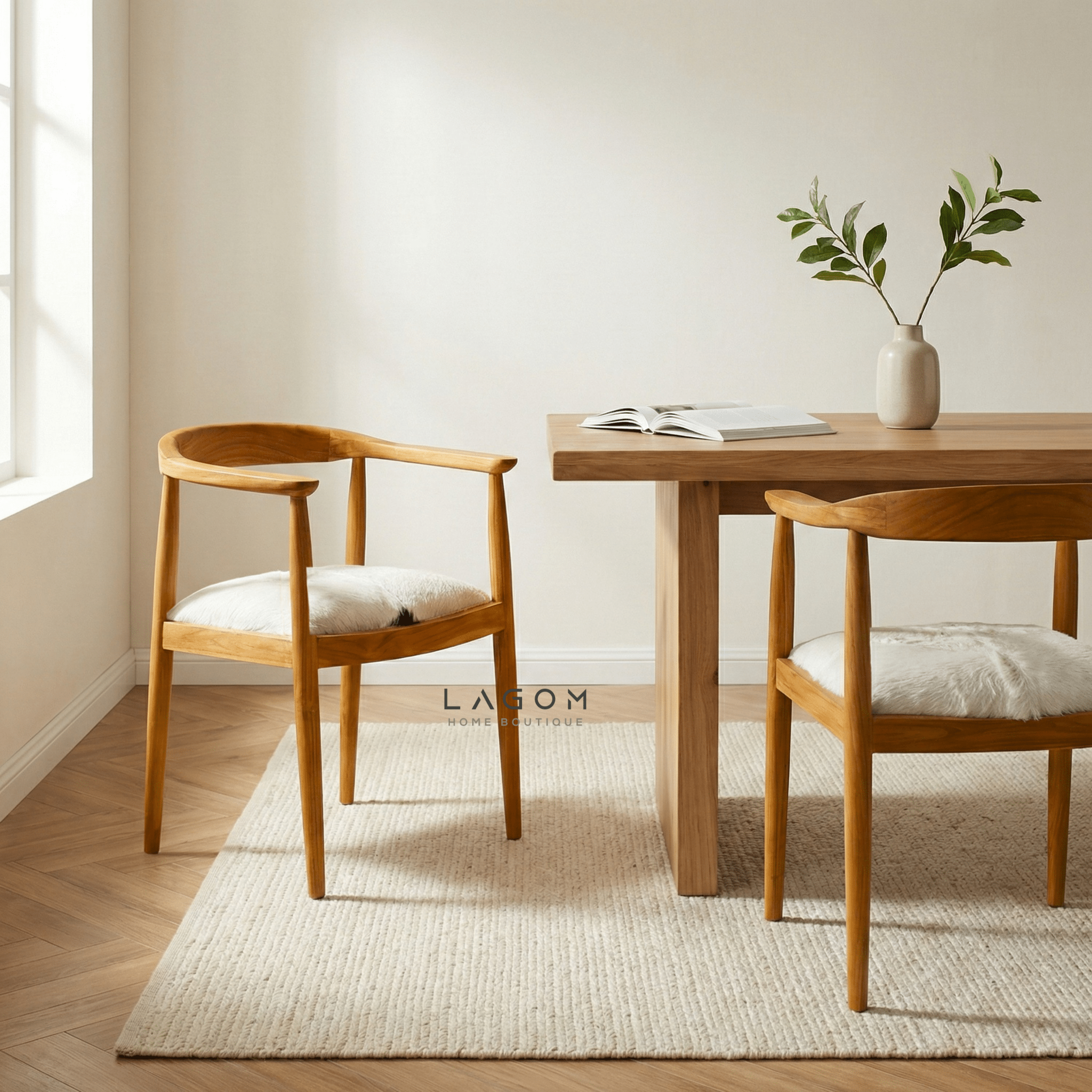Artisan Accent Chair in Solid Teak & Natural Goat Hide - Chair - Lagom Home Boutique