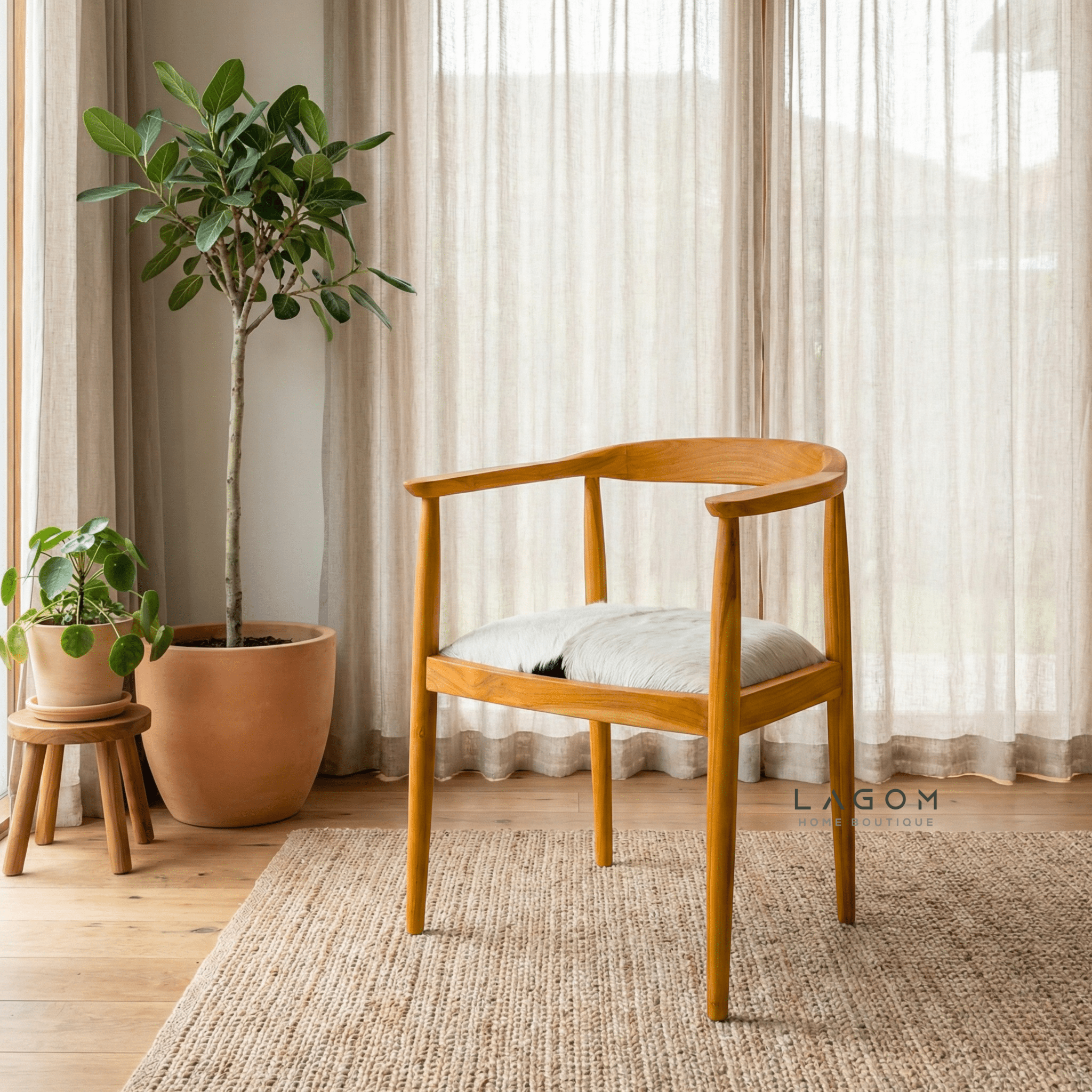 Artisan Accent Chair in Solid Teak & Natural Goat Hide - Chair - Lagom Home Boutique
