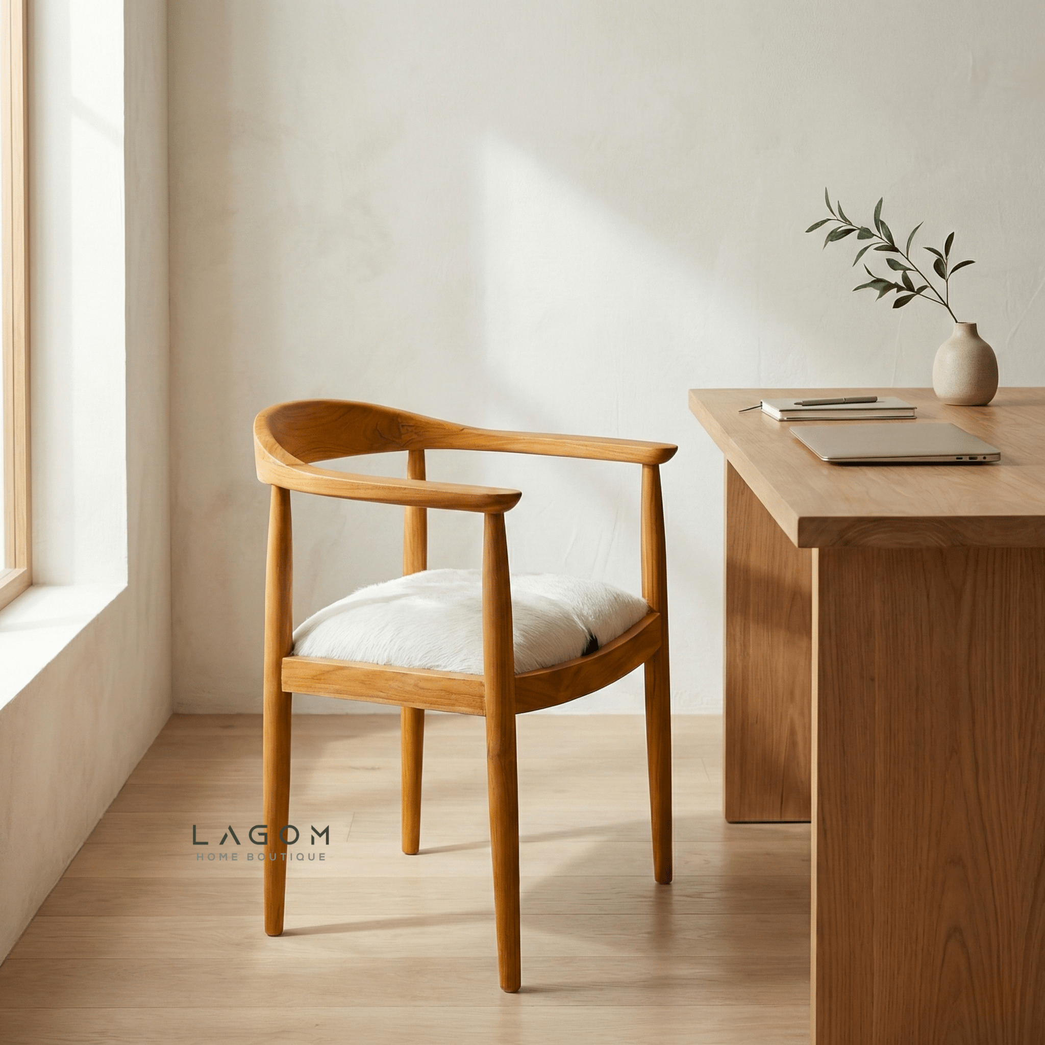 Artisan Accent Chair in Solid Teak & Natural Goat Hide - Chair - Lagom Home Boutique