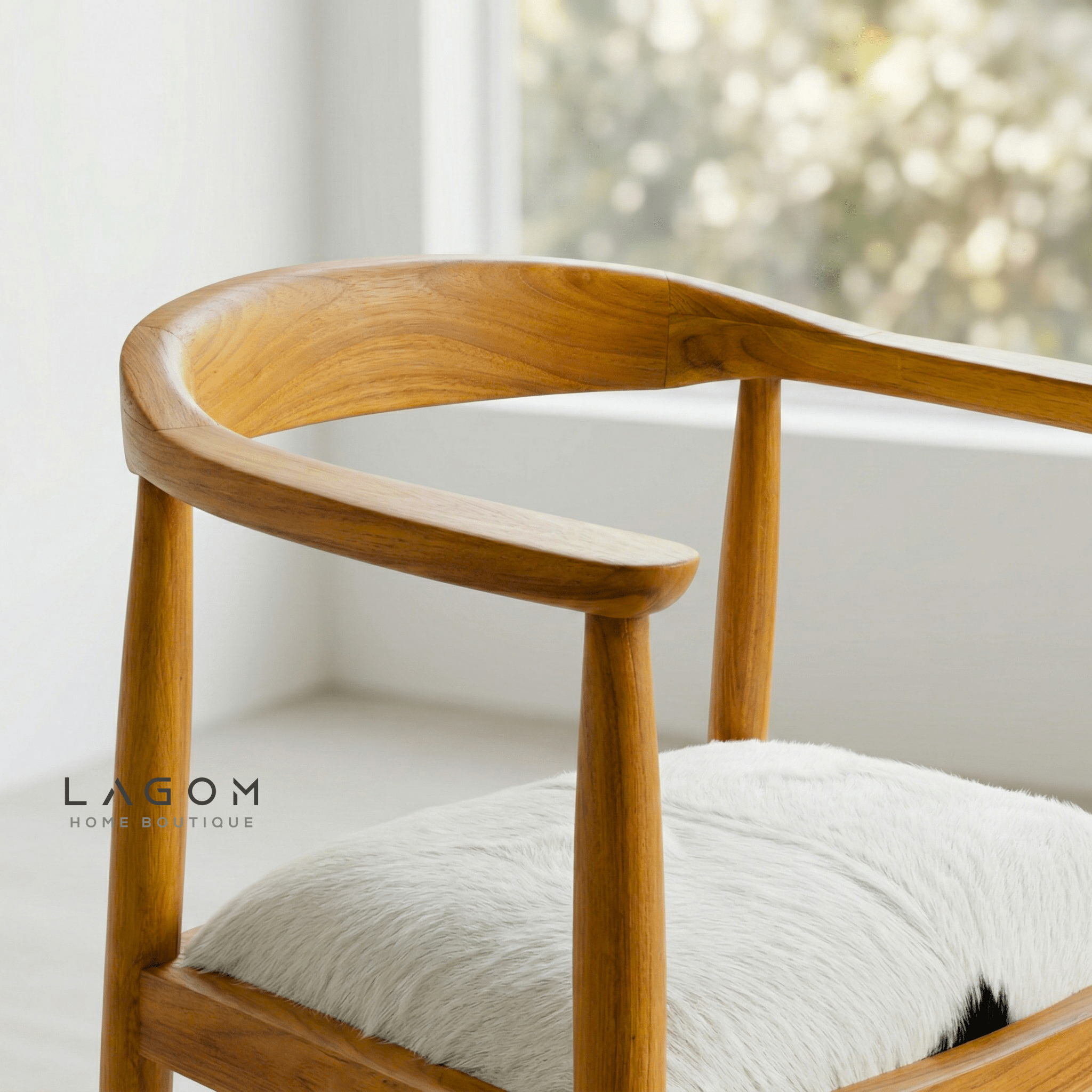 Artisan Accent Chair in Solid Teak & Natural Goat Hide - Chair - Lagom Home Boutique
