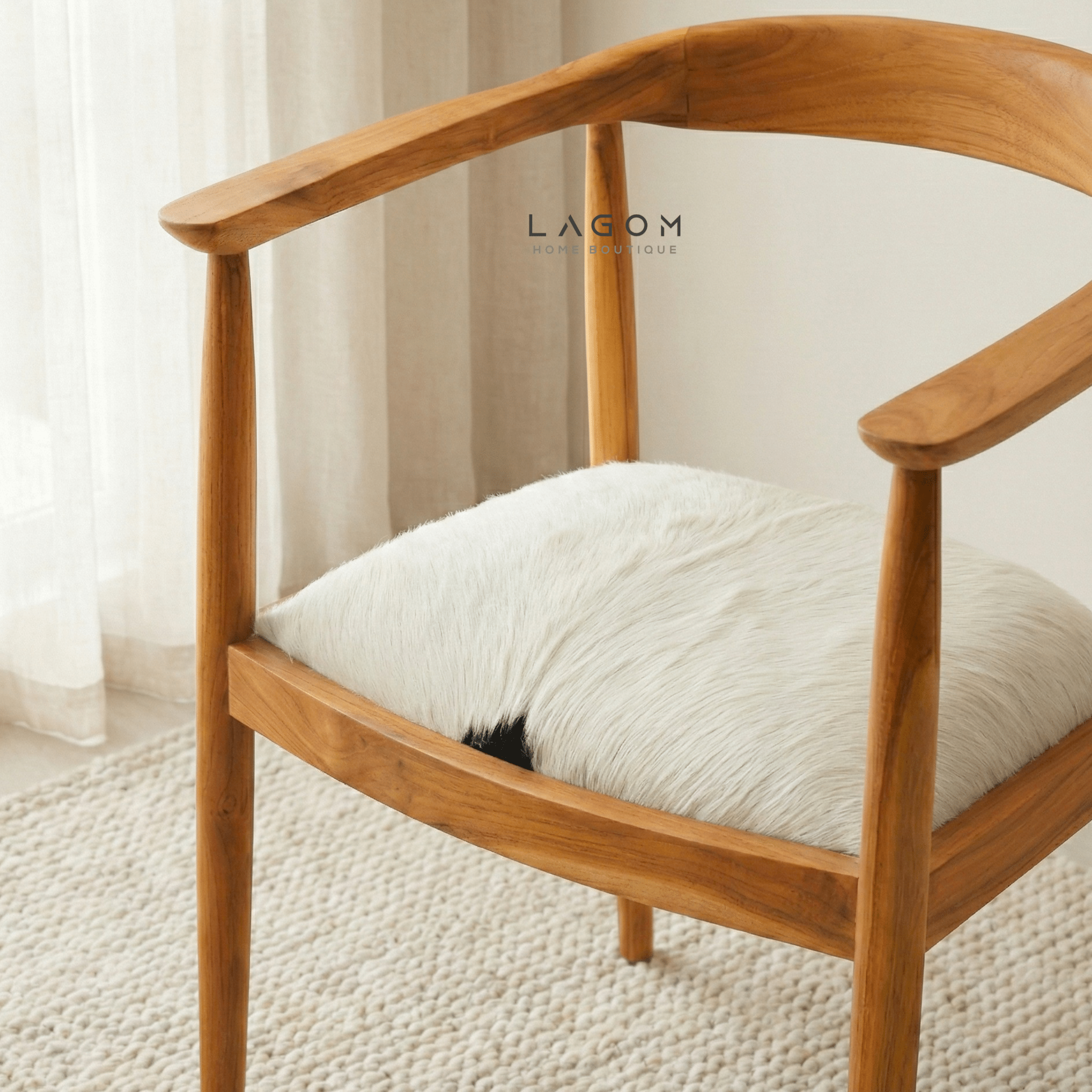 Artisan Accent Chair in Solid Teak & Natural Goat Hide - Chair - Lagom Home Boutique