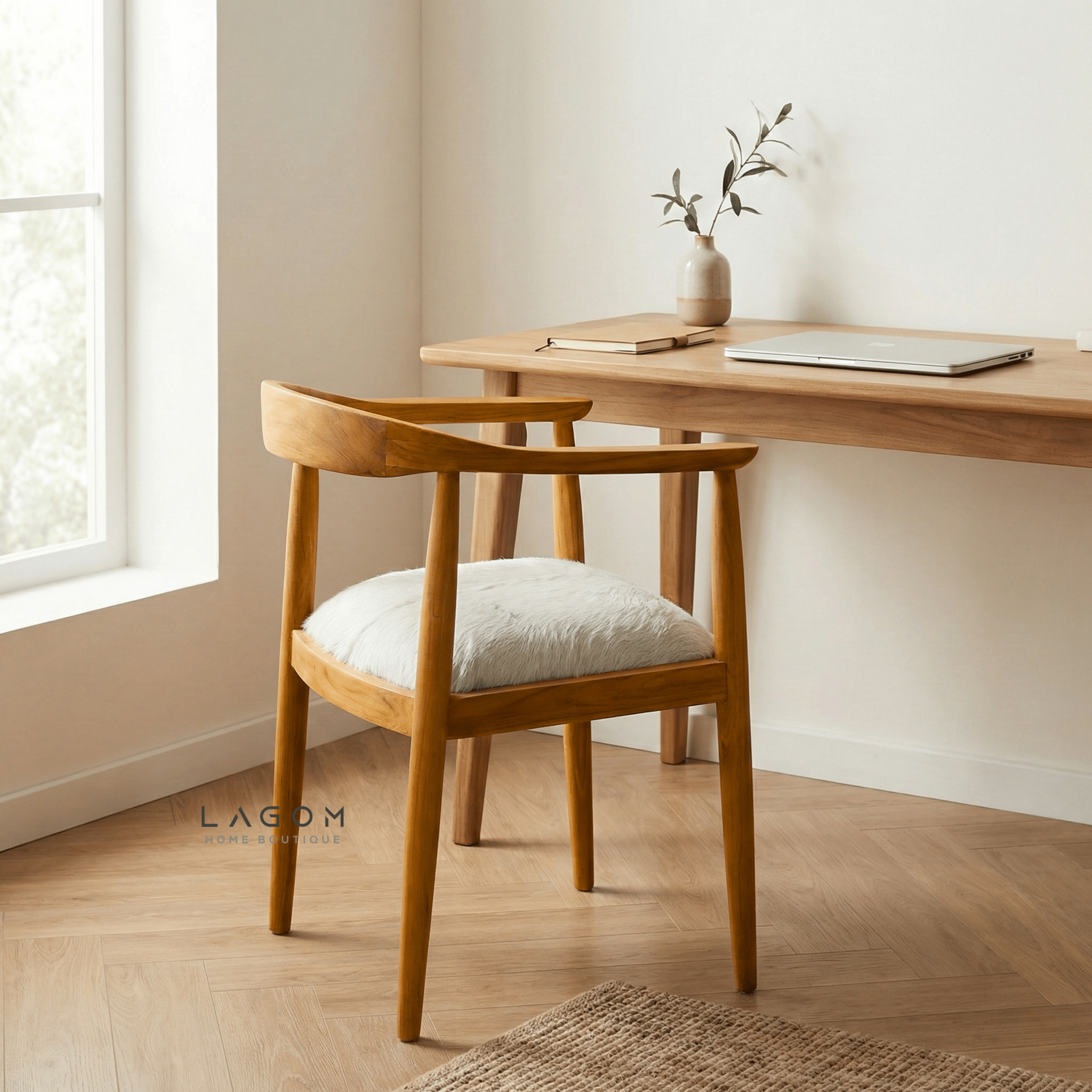 Artisan Accent Chair in Solid Teak & Natural Goat Hide - Chair - Lagom Home Boutique