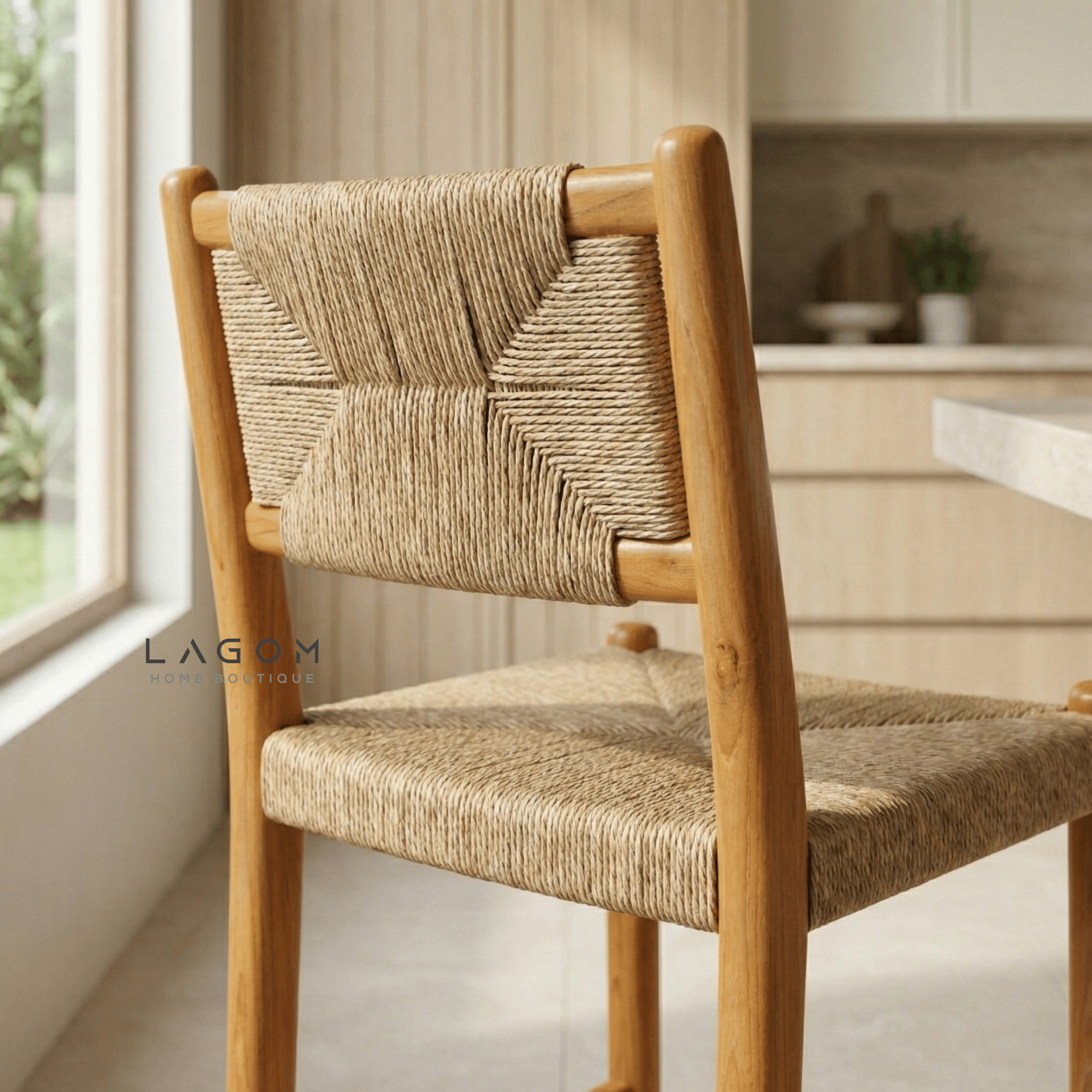 Artisan Bar Stool in Solid Teak & Handwoven Paper Loom - Bar Stool - Lagom Home Boutique