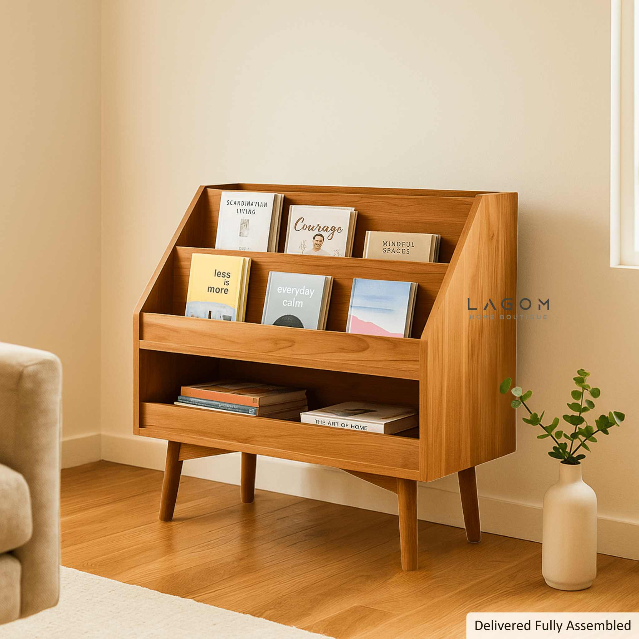 Book Display Shelf in Solid Teak Wood - Bookshelves - Lagom Home Boutique