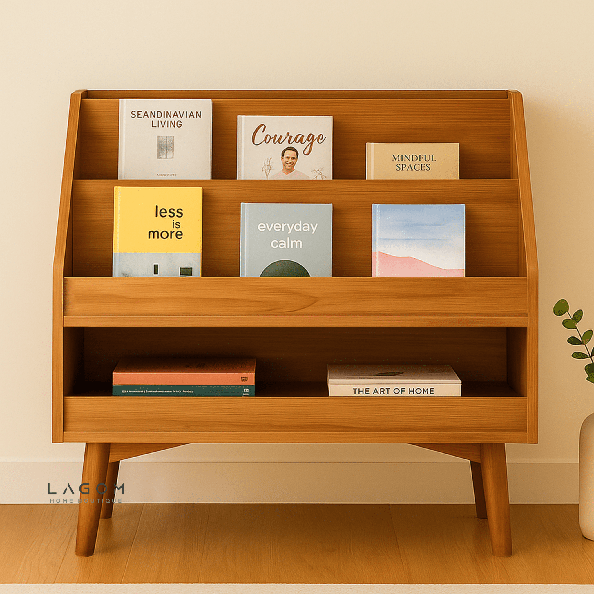 Book Display Shelf in Solid Teak Wood - Bookshelves - Lagom Home Boutique