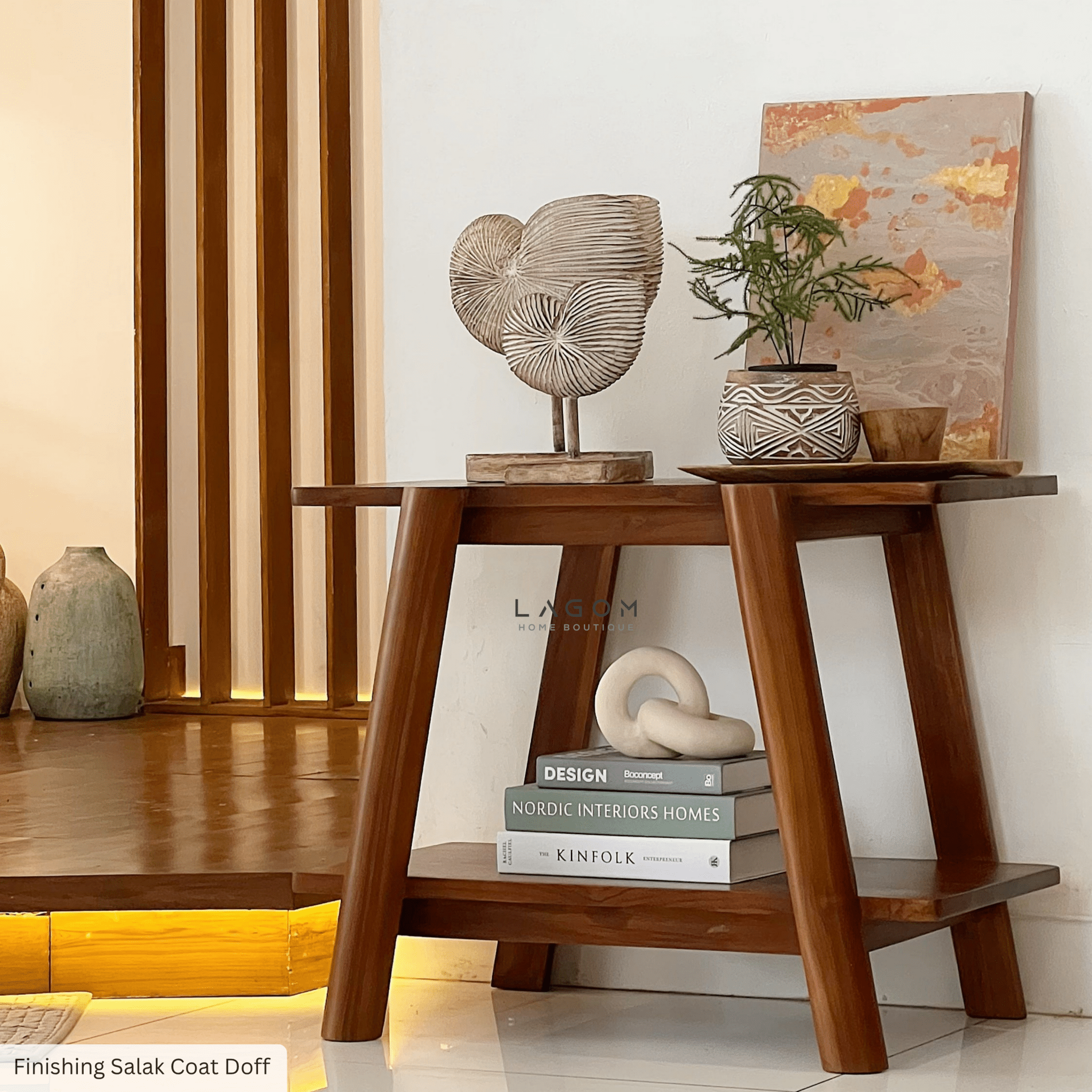 Compact Teak Console Table with Open Shelves - Side Table - Lagom Home Boutique