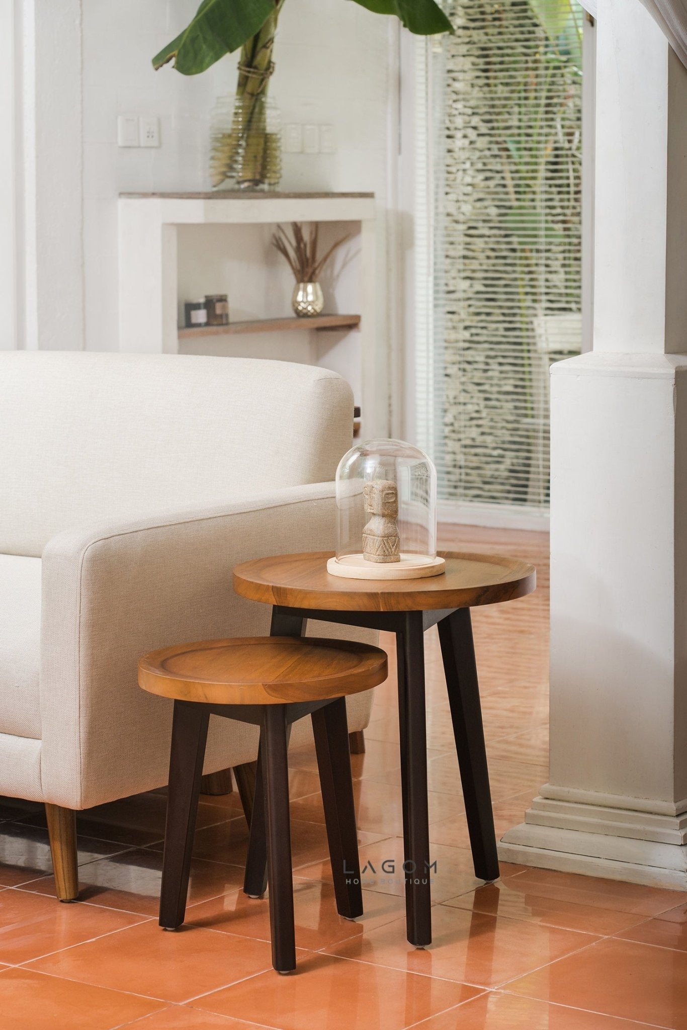 Compact Teak Side Table Set - Side Table - Lagom Home Boutique