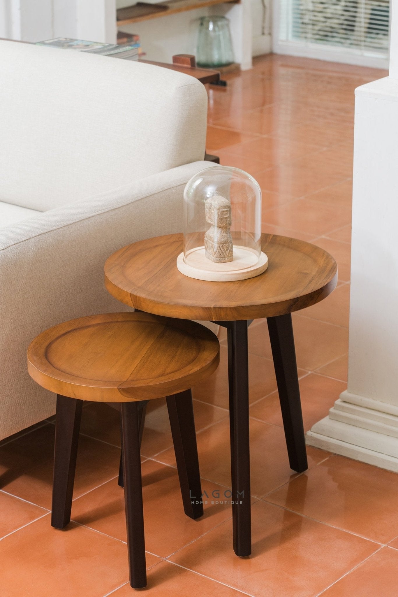 Compact Teak Side Table Set - Side Table - Lagom Home Boutique