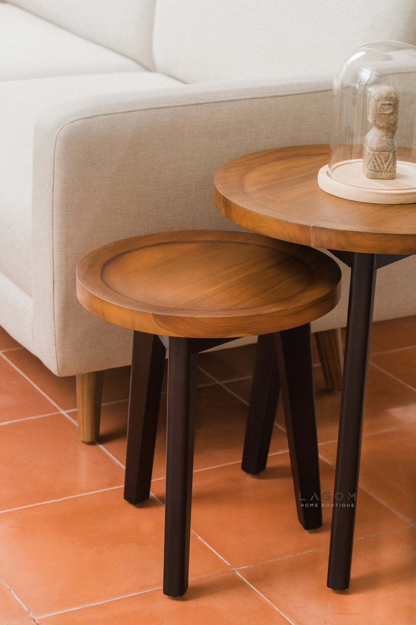 Compact Teak Side Table Set - Side Table - Lagom Home Boutique