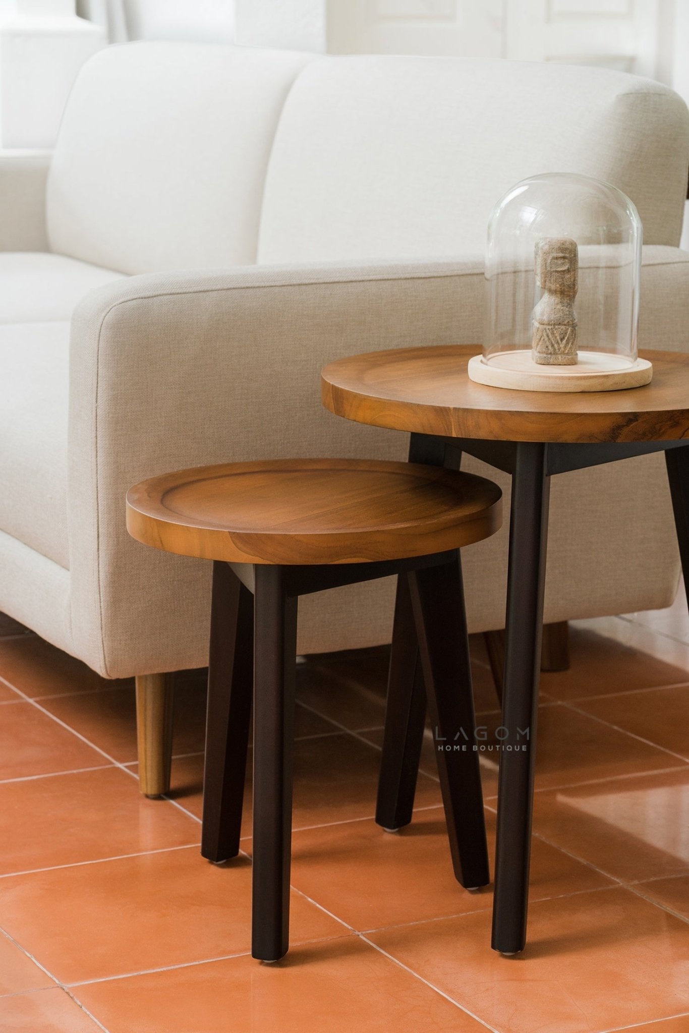 Compact Teak Side Table Set - Side Table - Lagom Home Boutique