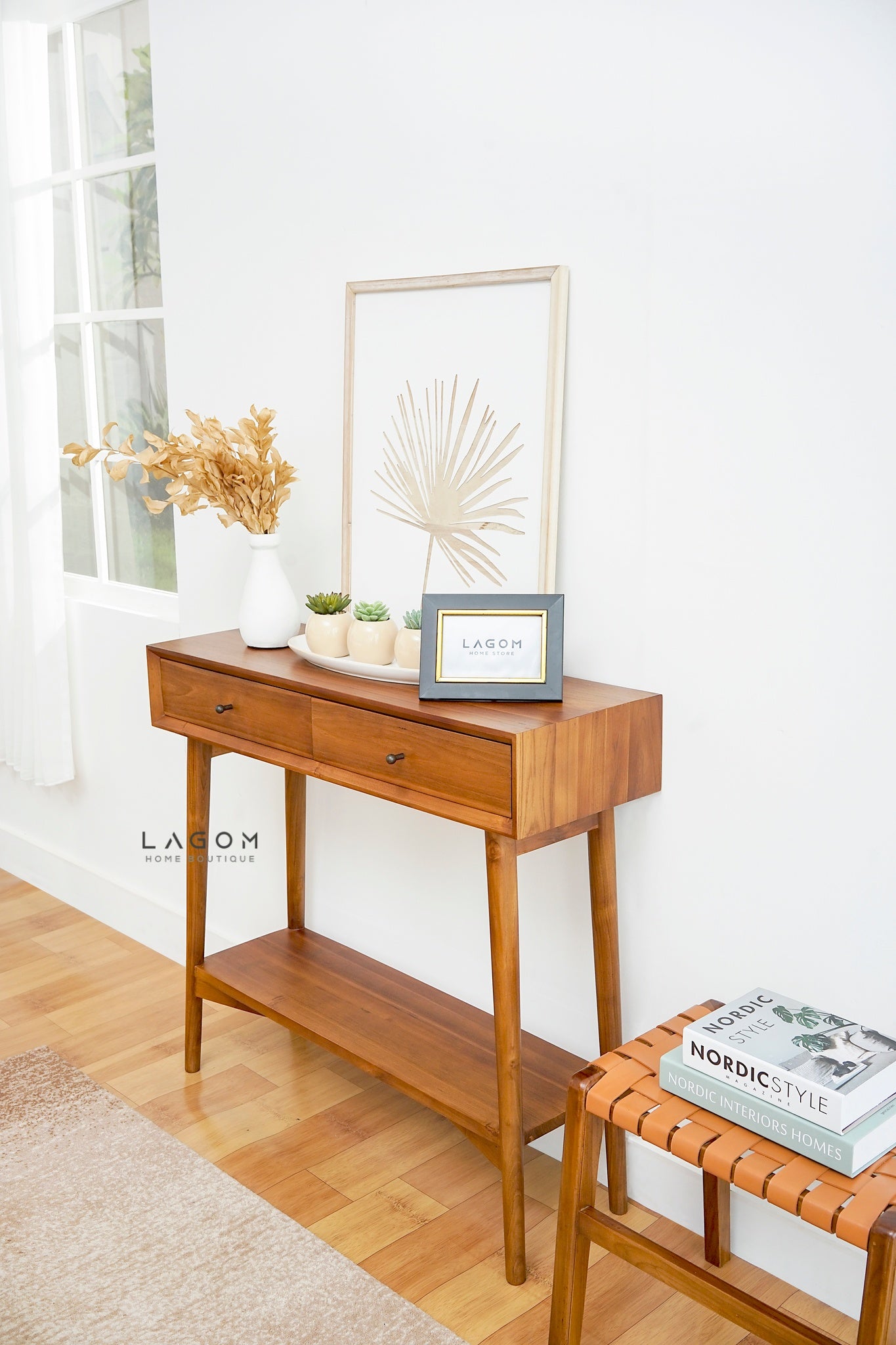 Exclusive Teak Wood Console Table with Drawers and Shelf