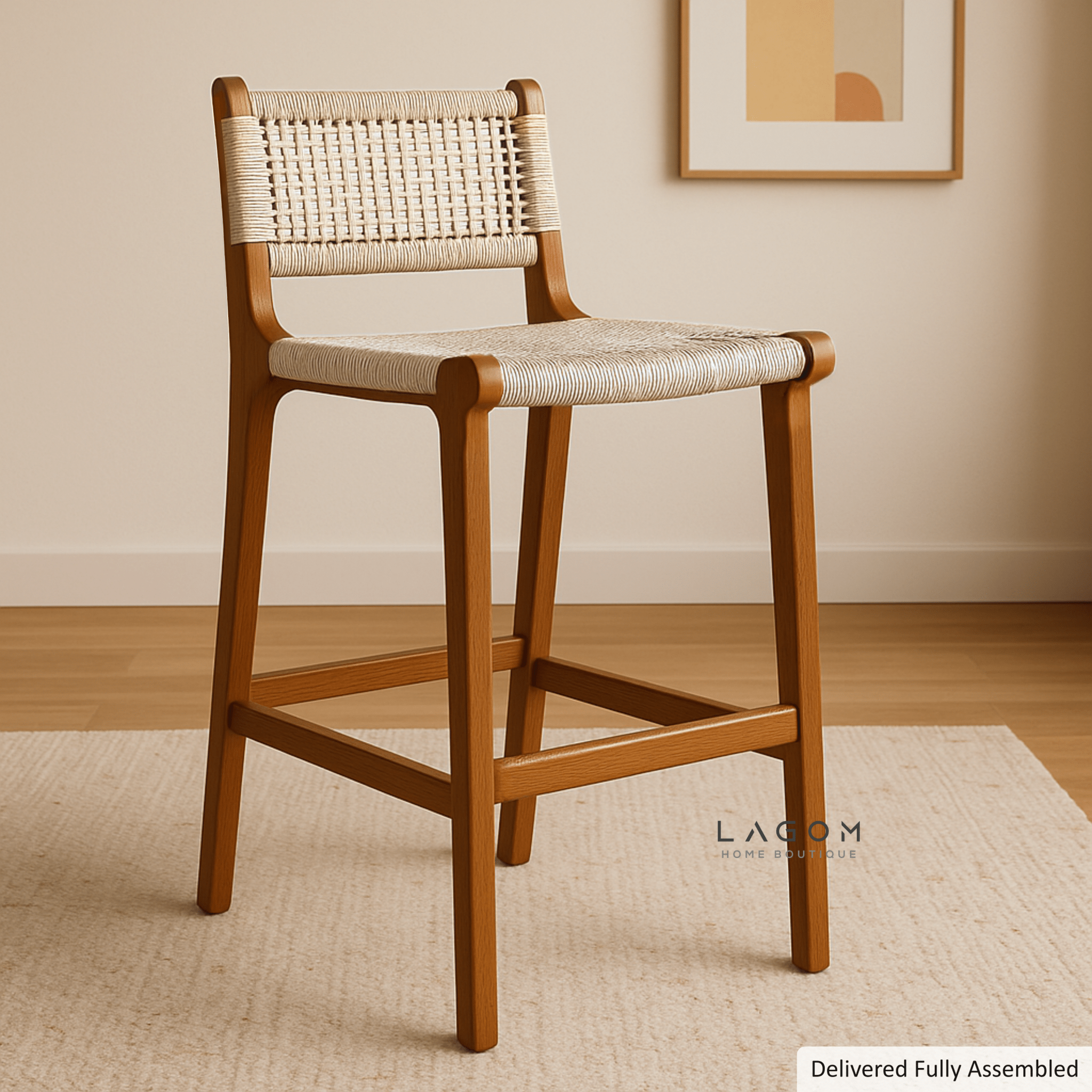 Exclusive Bar Stool in Teak Wood and Premium Loom - Bar Stool - Lagom Home Boutique