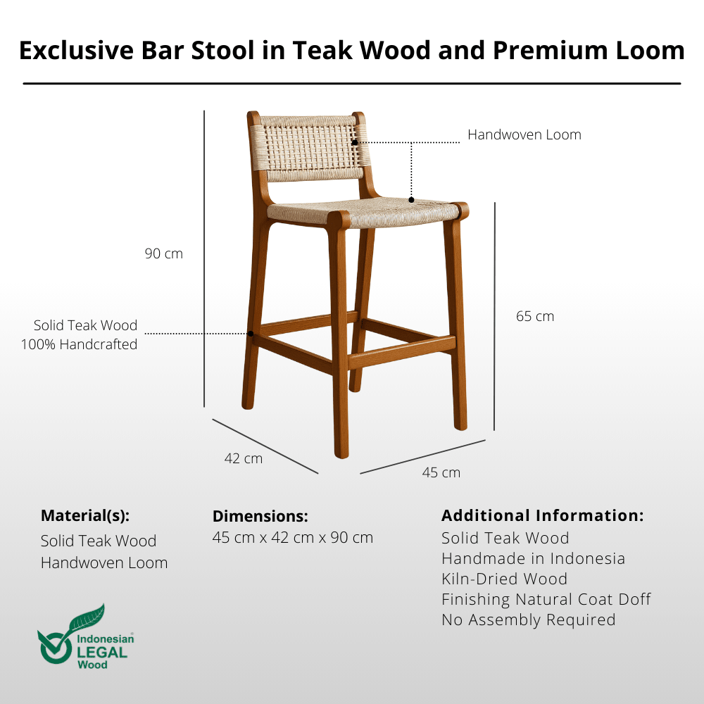 Exclusive Bar Stool in Teak Wood and Premium Loom - Bar Stool - Lagom Home Boutique