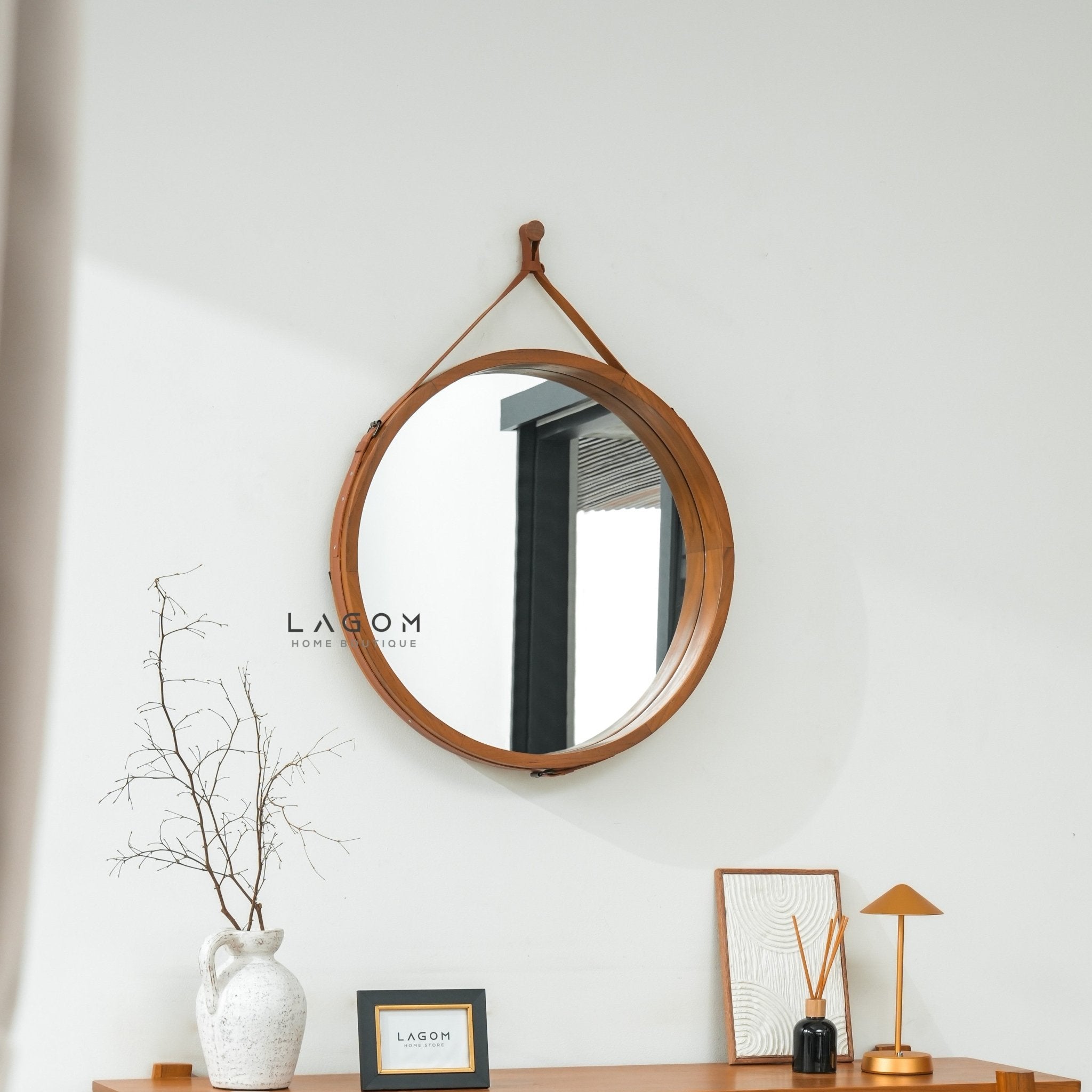 Exclusive Round Teak Hanging Mirror - Mirror - Lagom Home Boutique