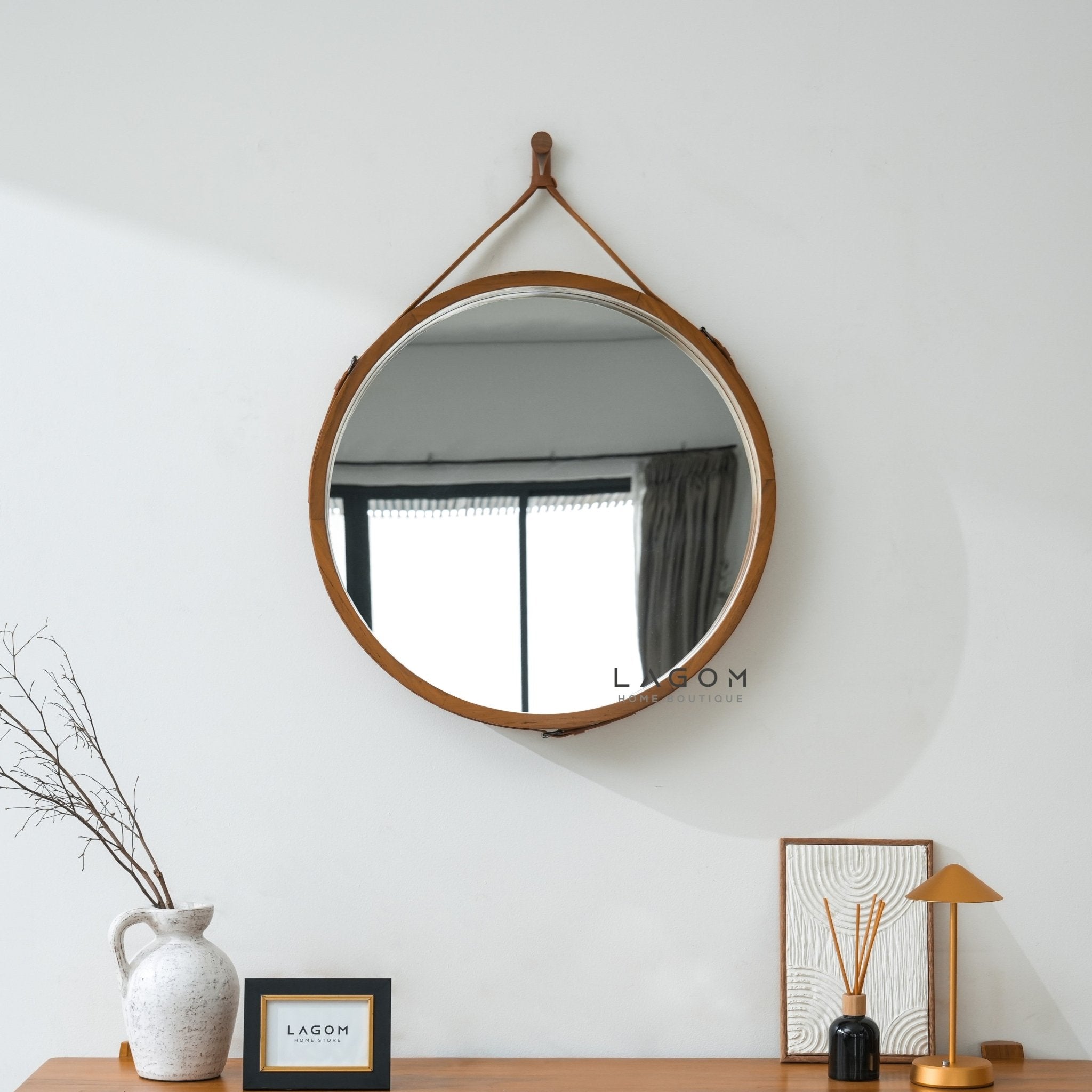 Exclusive Round Teak Hanging Mirror - Mirror - Lagom Home Boutique