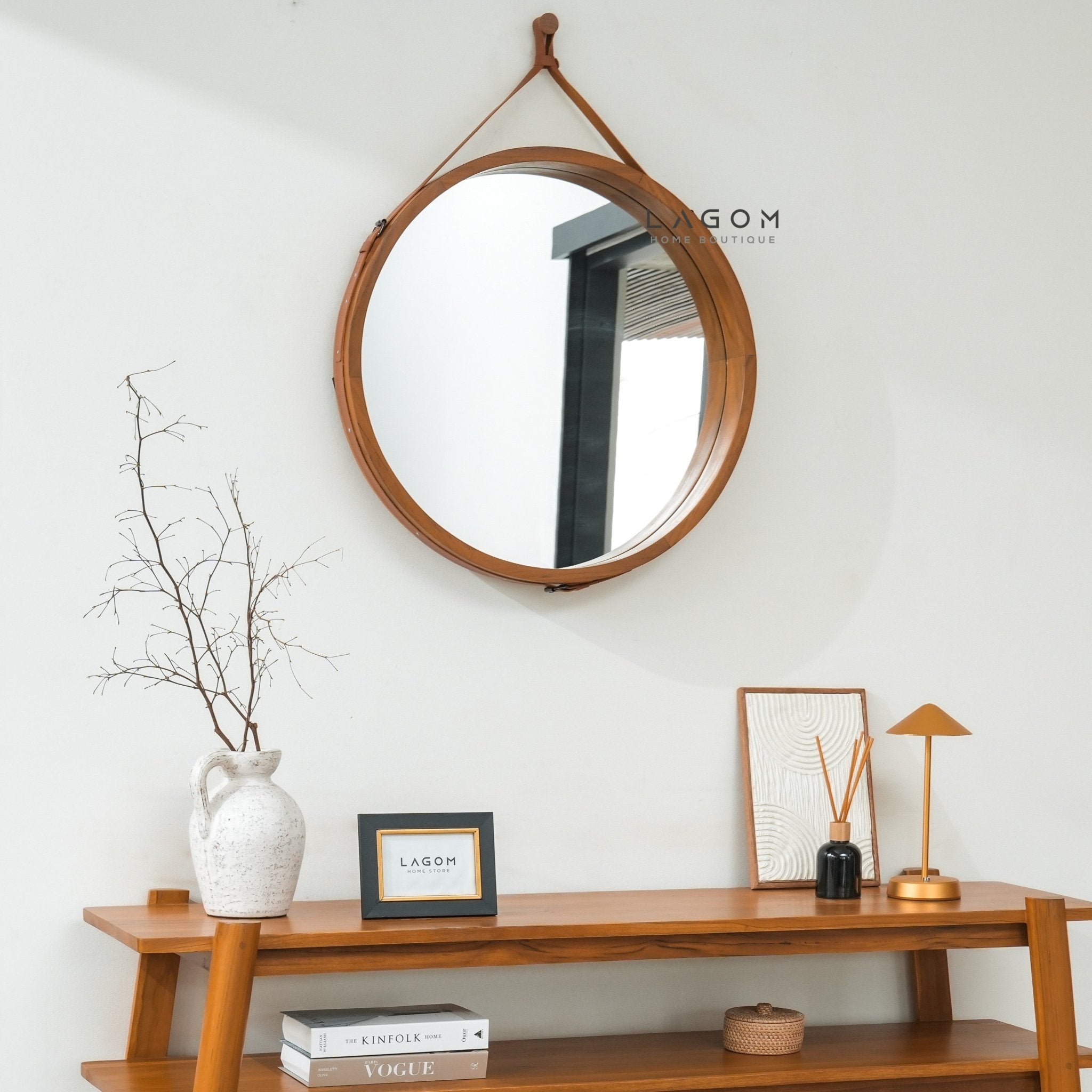 Exclusive Round Teak Hanging Mirror - Mirror - Lagom Home Boutique