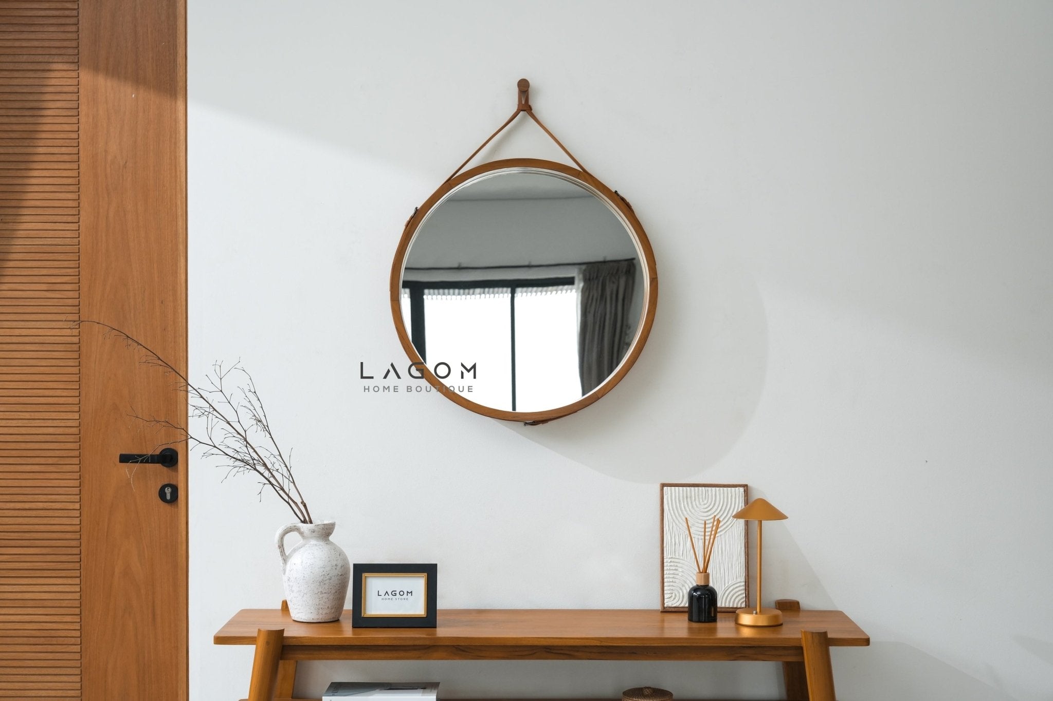 Exclusive Round Teak Hanging Mirror - Mirror - Lagom Home Boutique