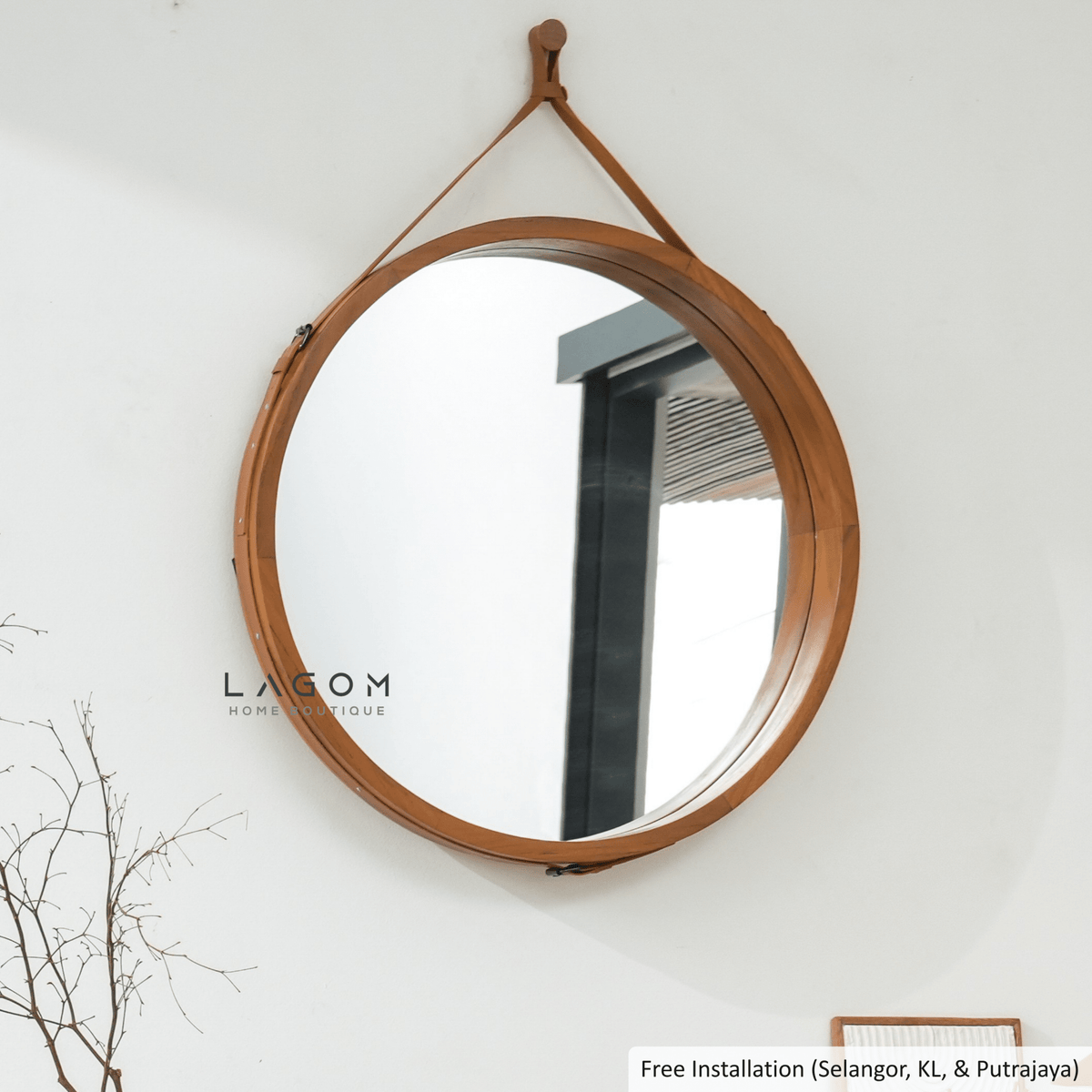 Exclusive Round Teak Hanging Mirror-Mirror-Lagom Home Boutique